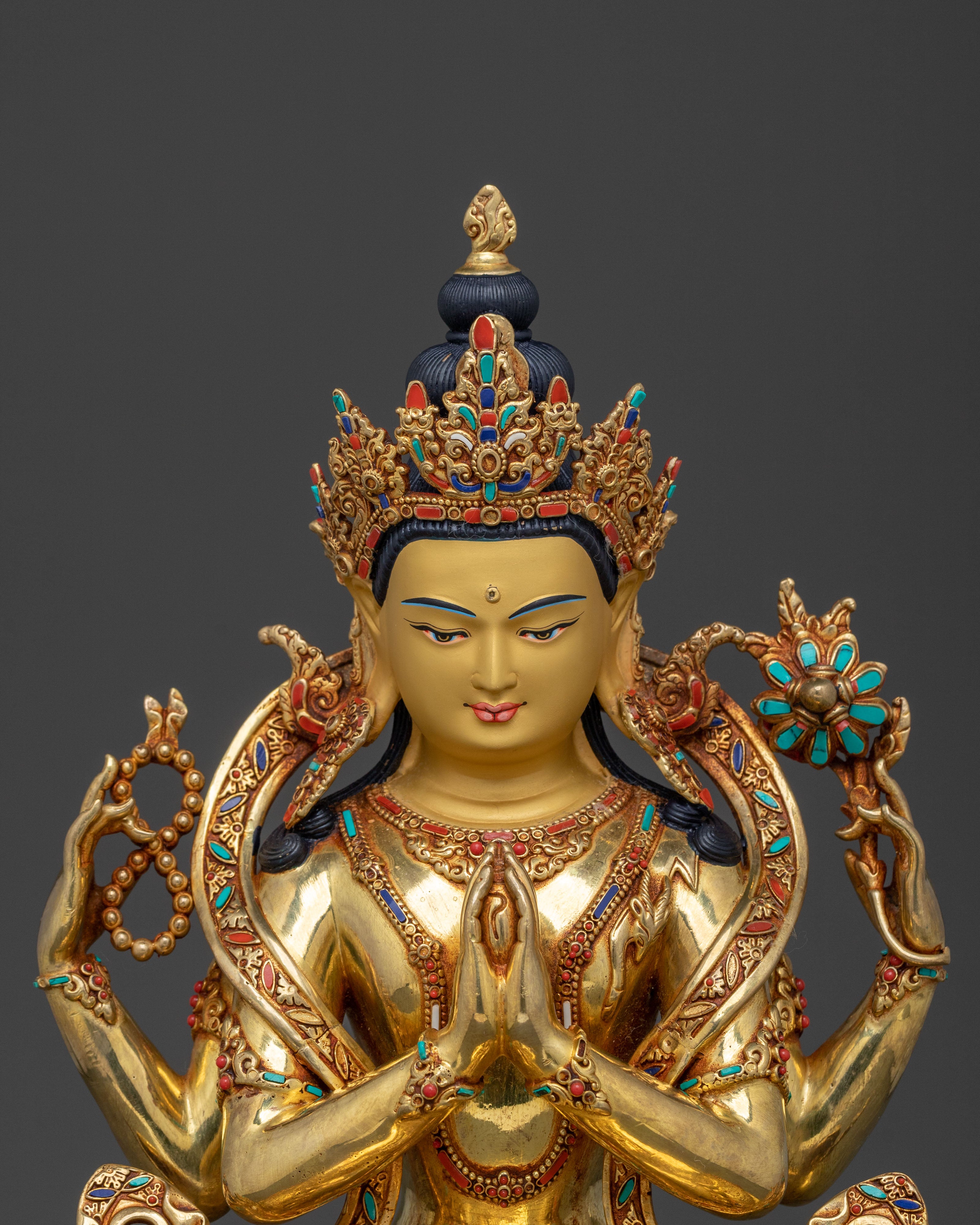 Chenrezig Sacred Statue: 24K Gold Gilded Bodhisattva