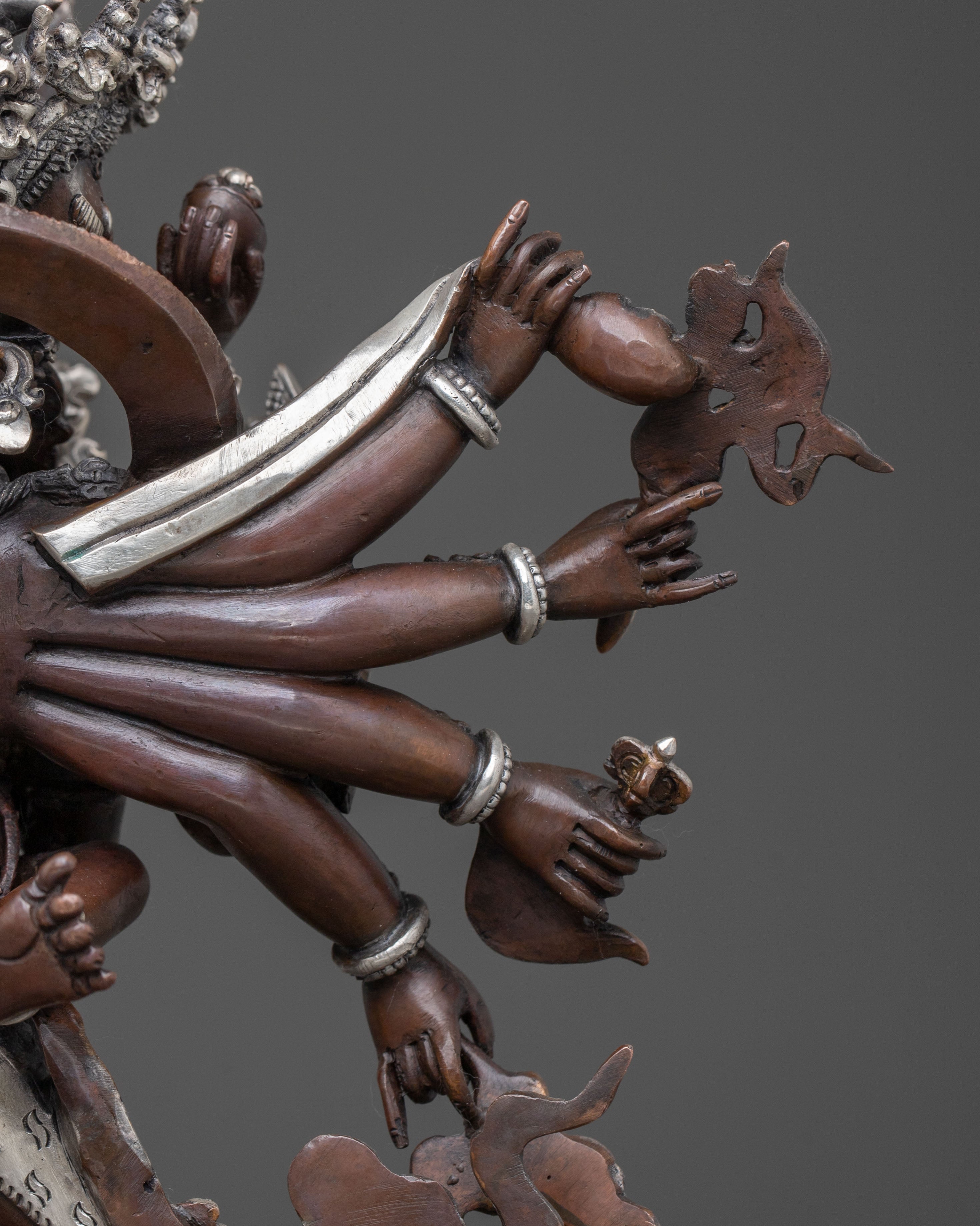 Chakrasamvara: Oxidized Copper Statue with Silver Plating