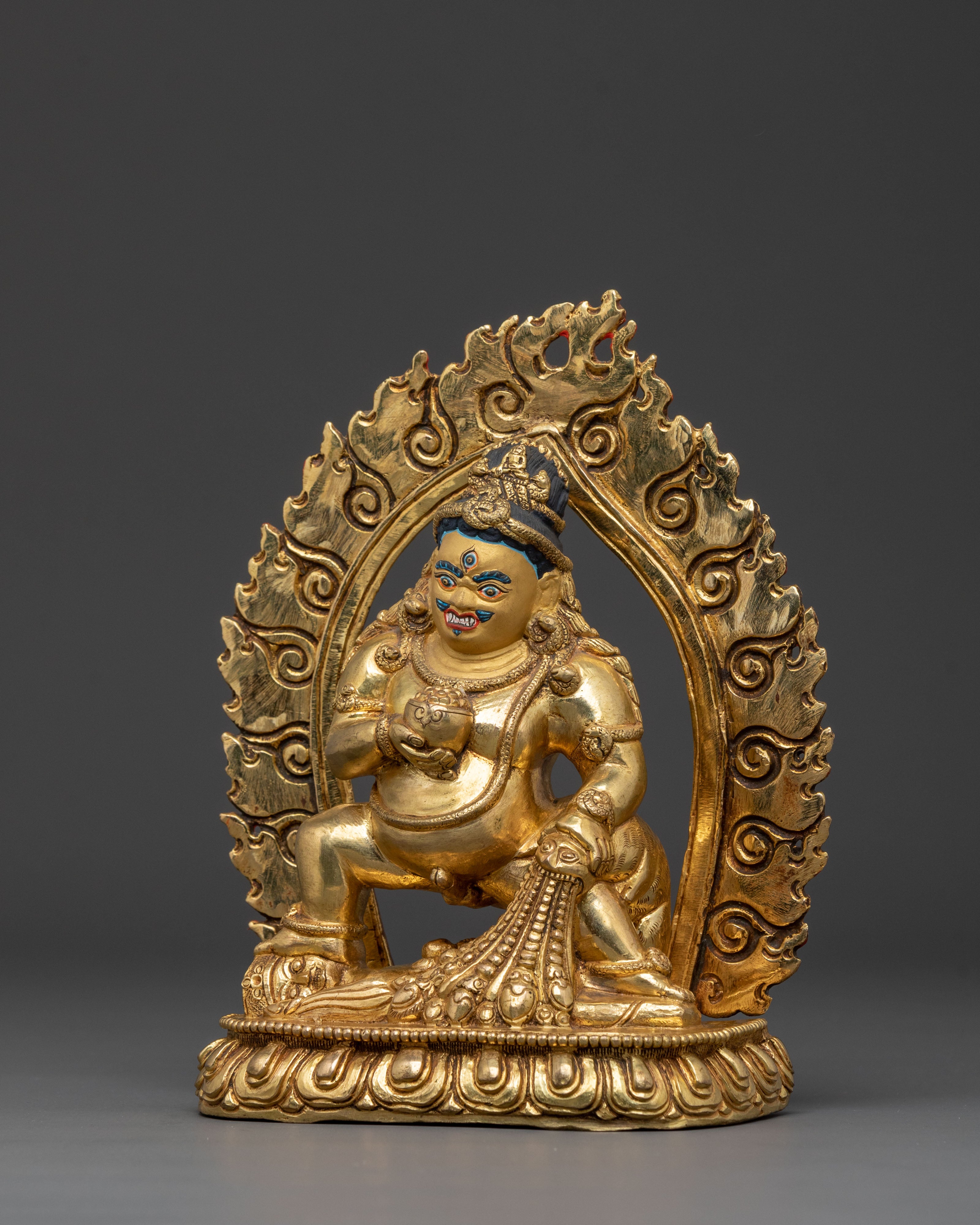 Black Dzambhala Statue: 24K Gold Gilded Guardian