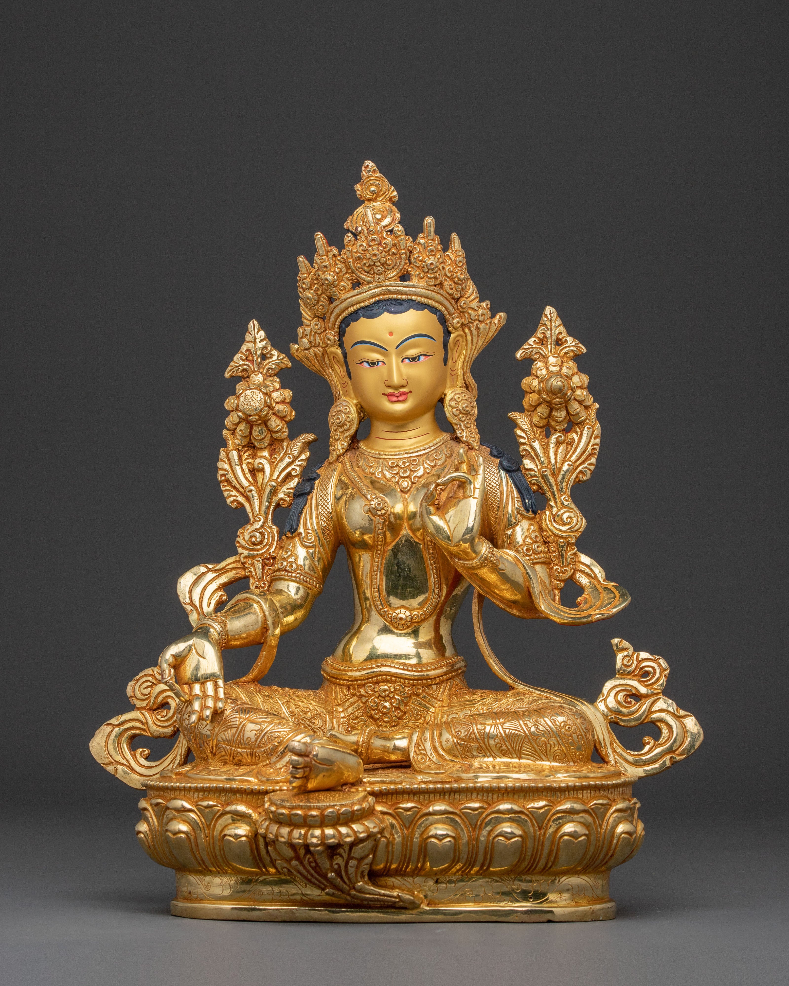 Green Tara Statue with 24K Gold Gilding