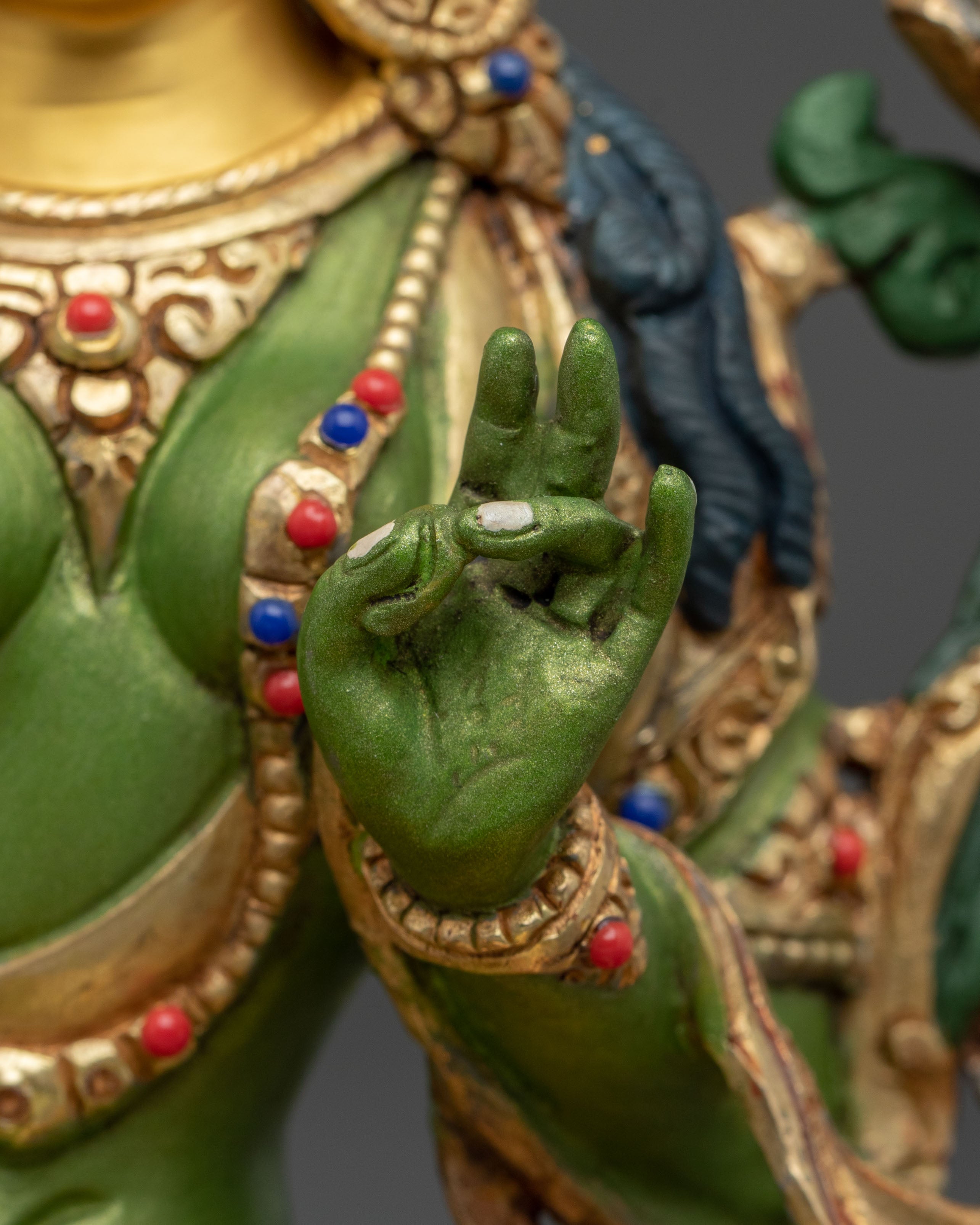 Green Tara 24K Gold Gilded Statue | Goddess of Compassion and Protection