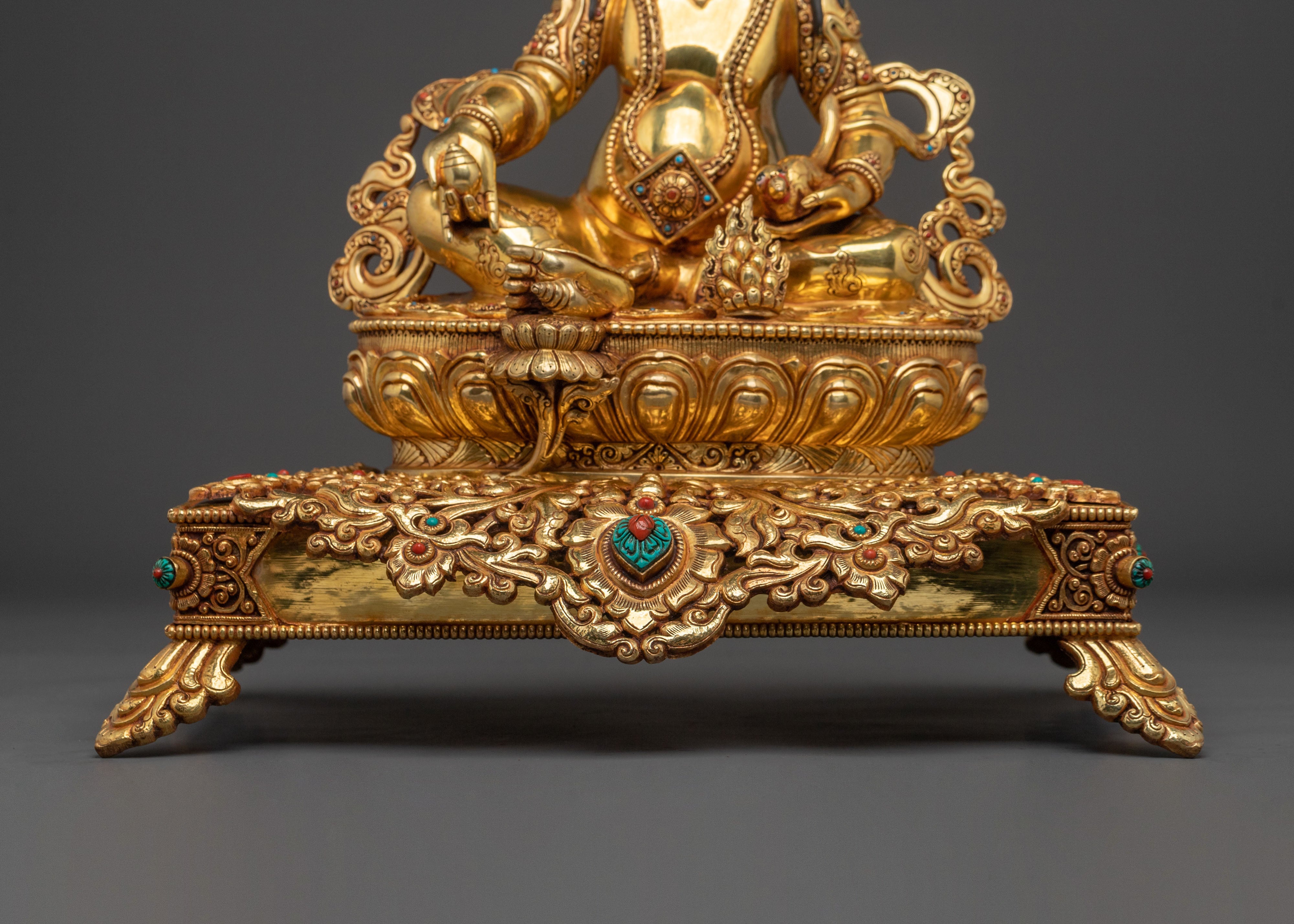 Yellow Dzambhala Statue on Throne | Wealth Deity