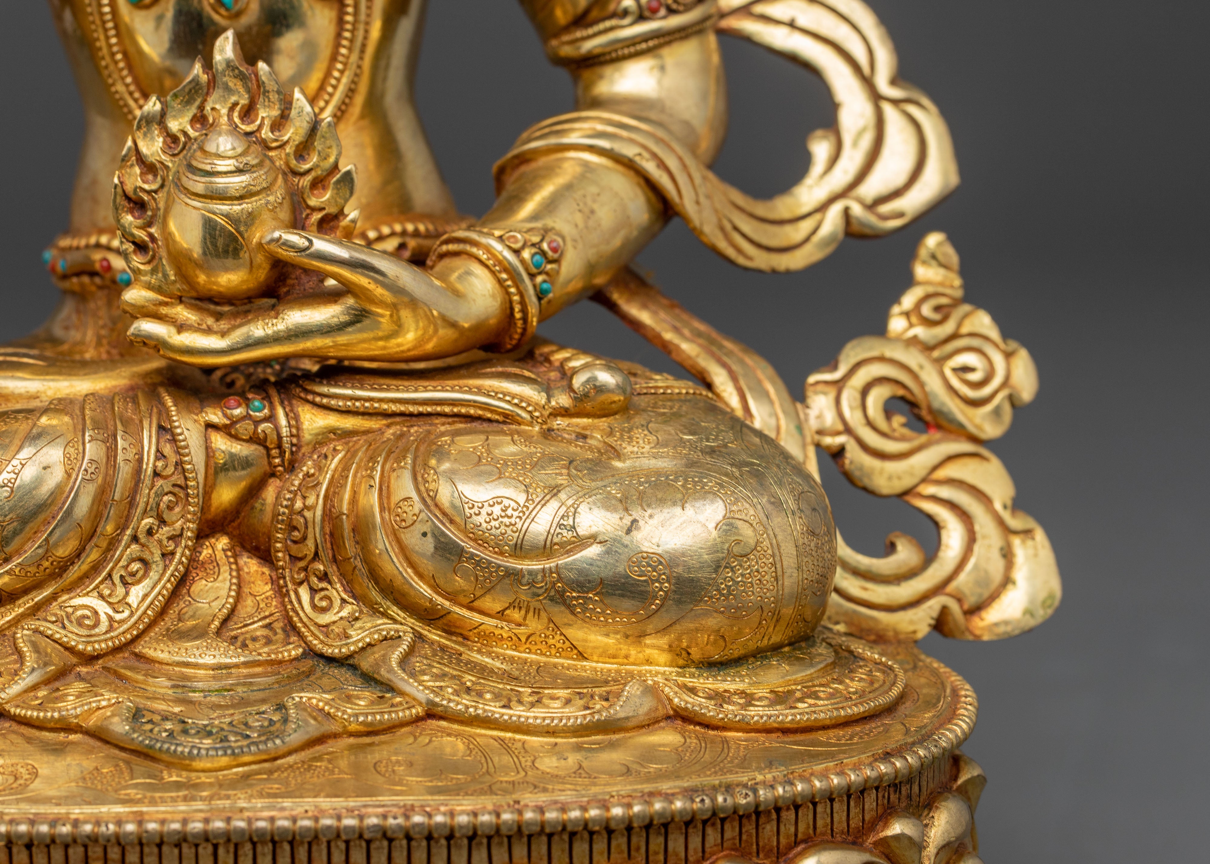 Handmade Kshitigarbha Golden Statue | Guardian of the Underworld