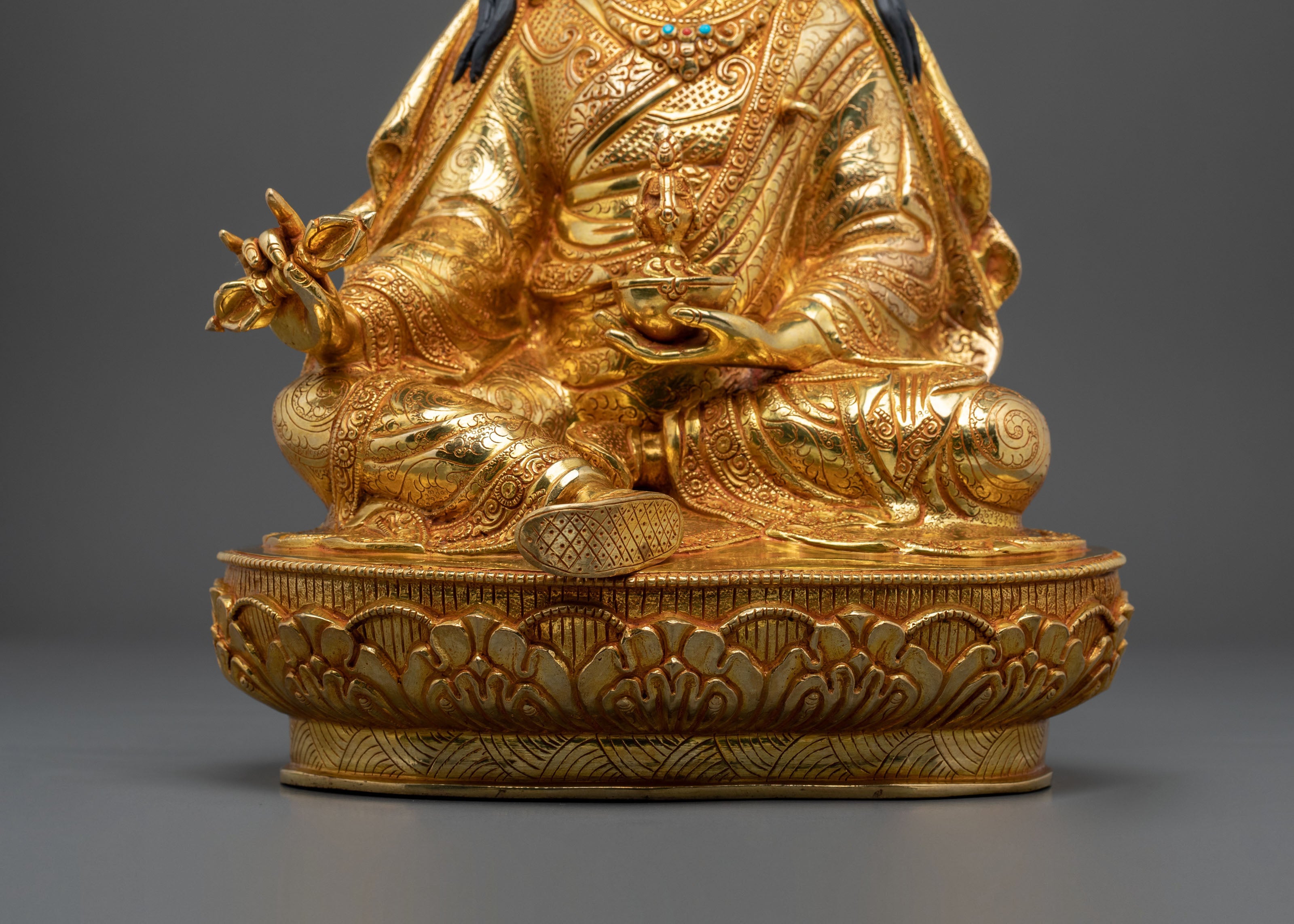 Handmade Guru Rinpoche Sacred Figurine | 24K Gold Gilded