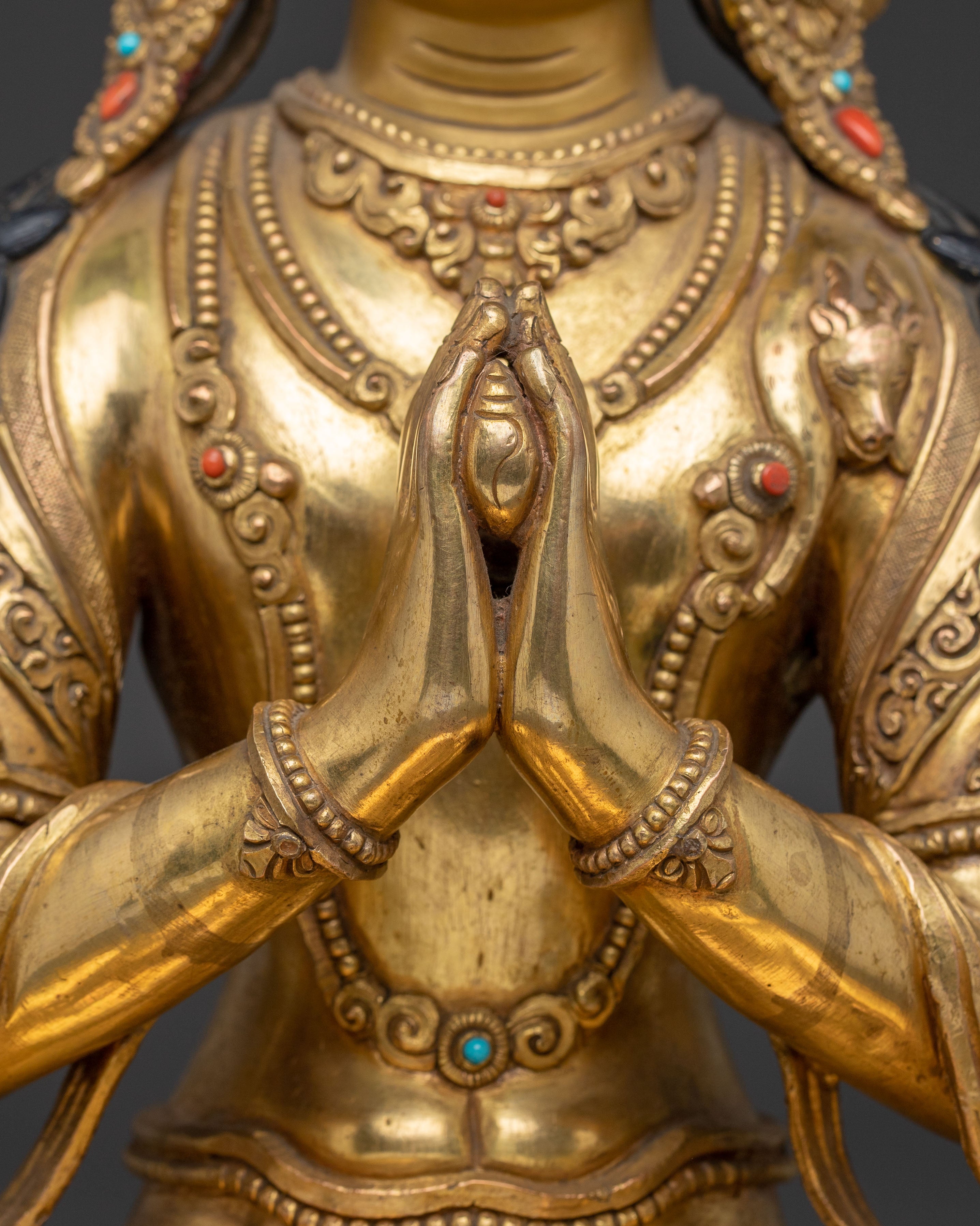Handcrafted Chenrezig Golden Statue | Tibetan Bodhisattva of Compassion
