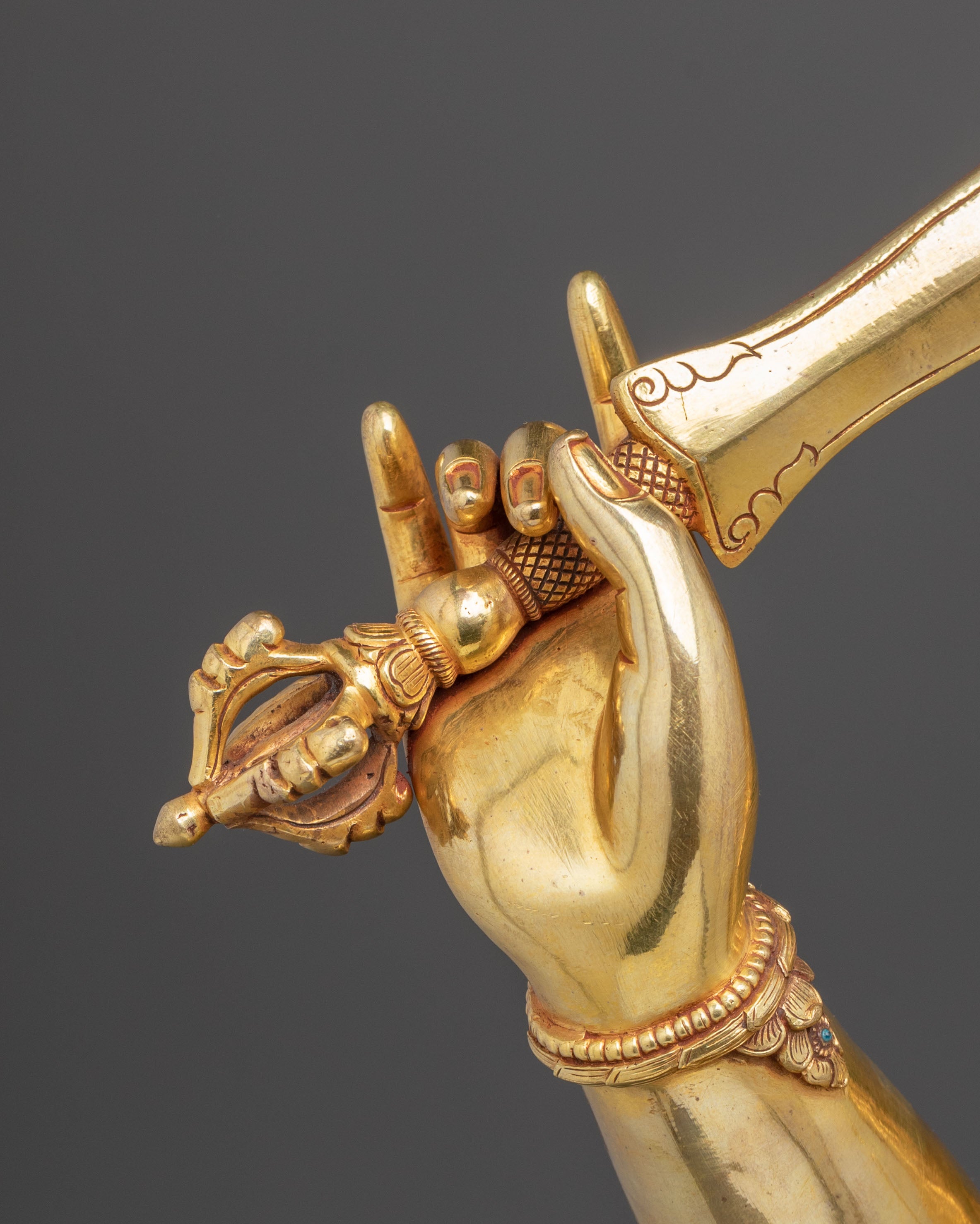 Manjushri 24k Gold Gilded Sculpture | Tibetan Wisdom Bodhisattva
