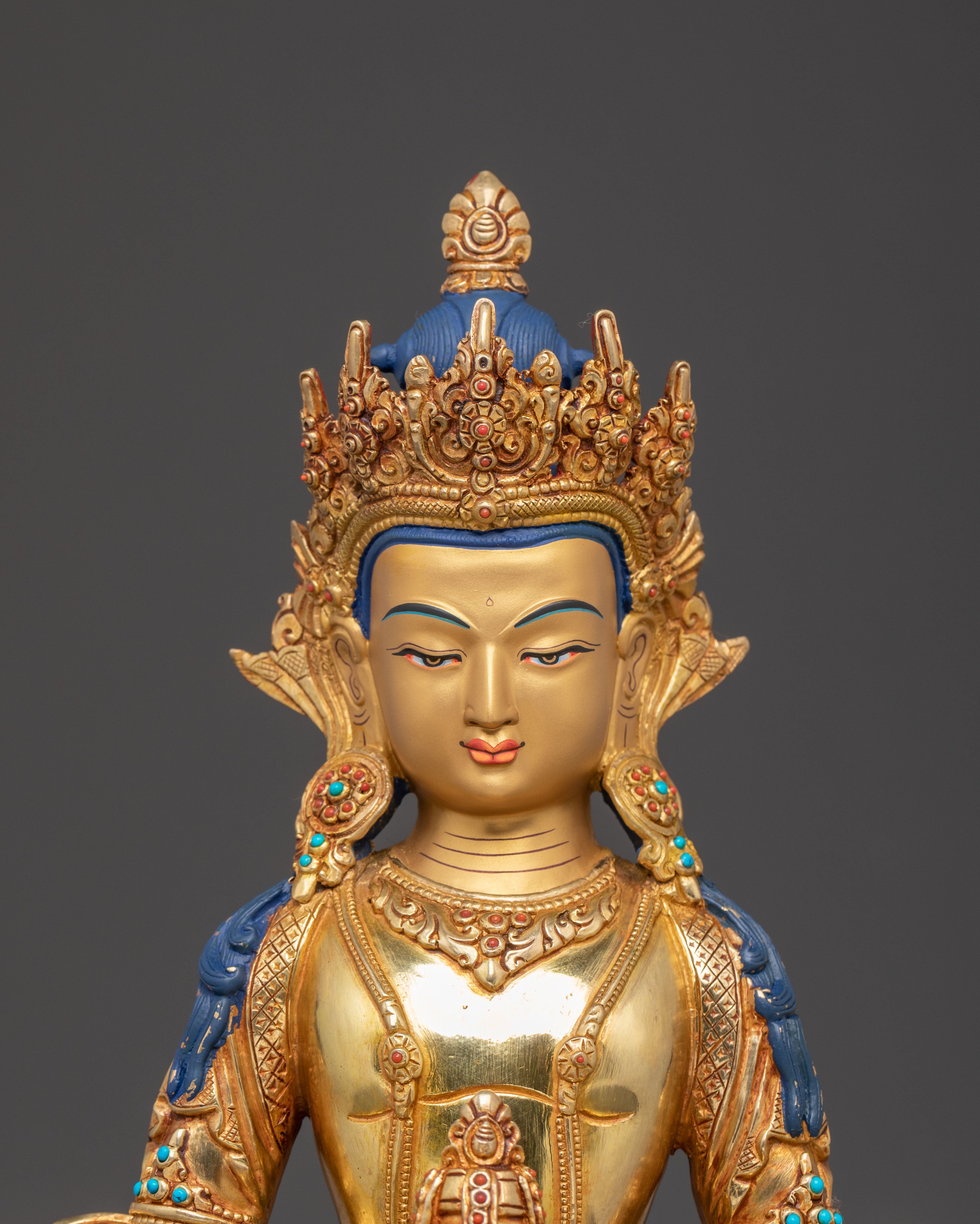 Amitayus Sacred Handcrafted Statue: 24K Gold Gilded Masterpiece