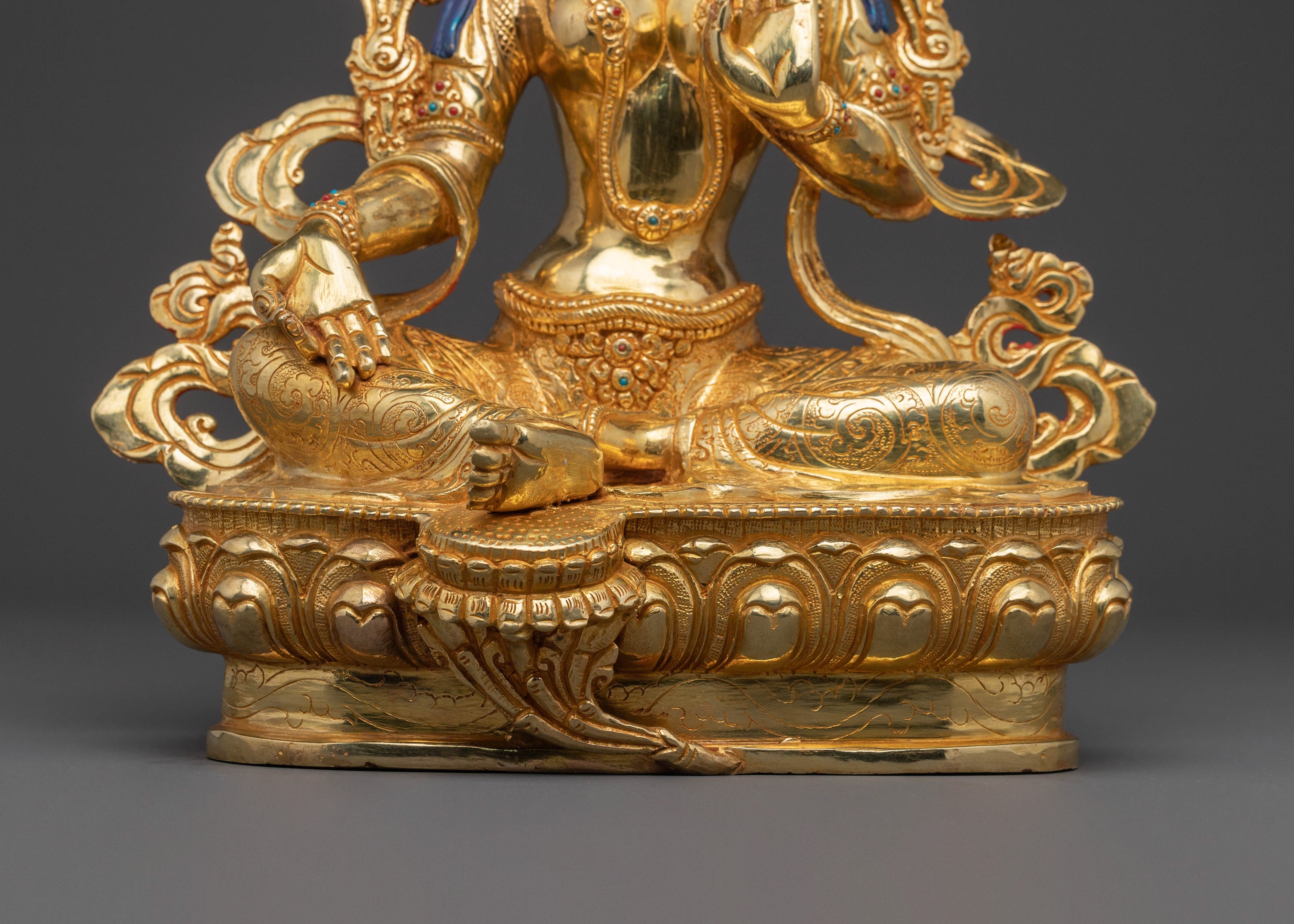 Green Tara Blessed Statue | Serene Gilded Copper Statue