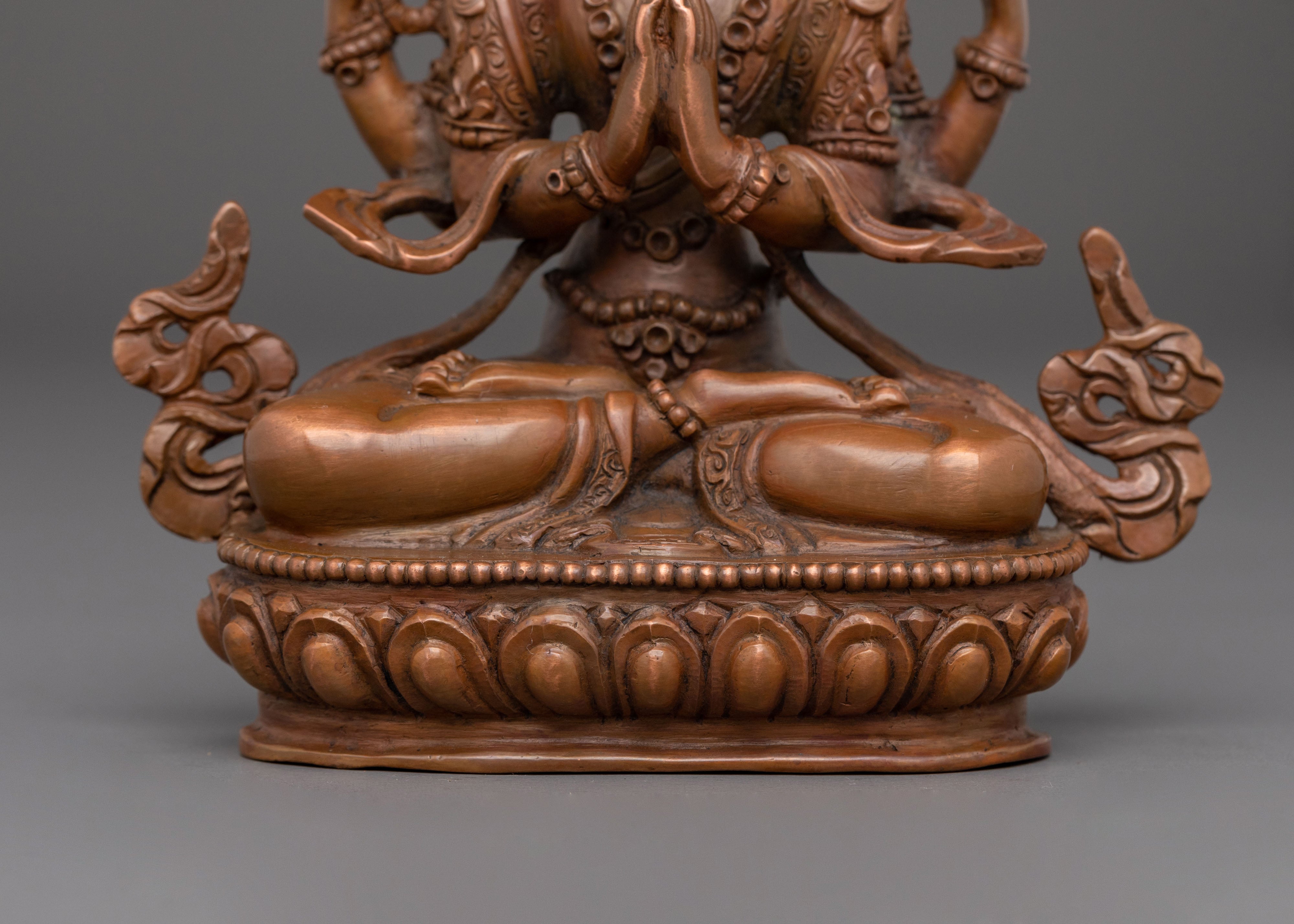 Four-Armed Chenrezig Oxidized Statue | Home Decor