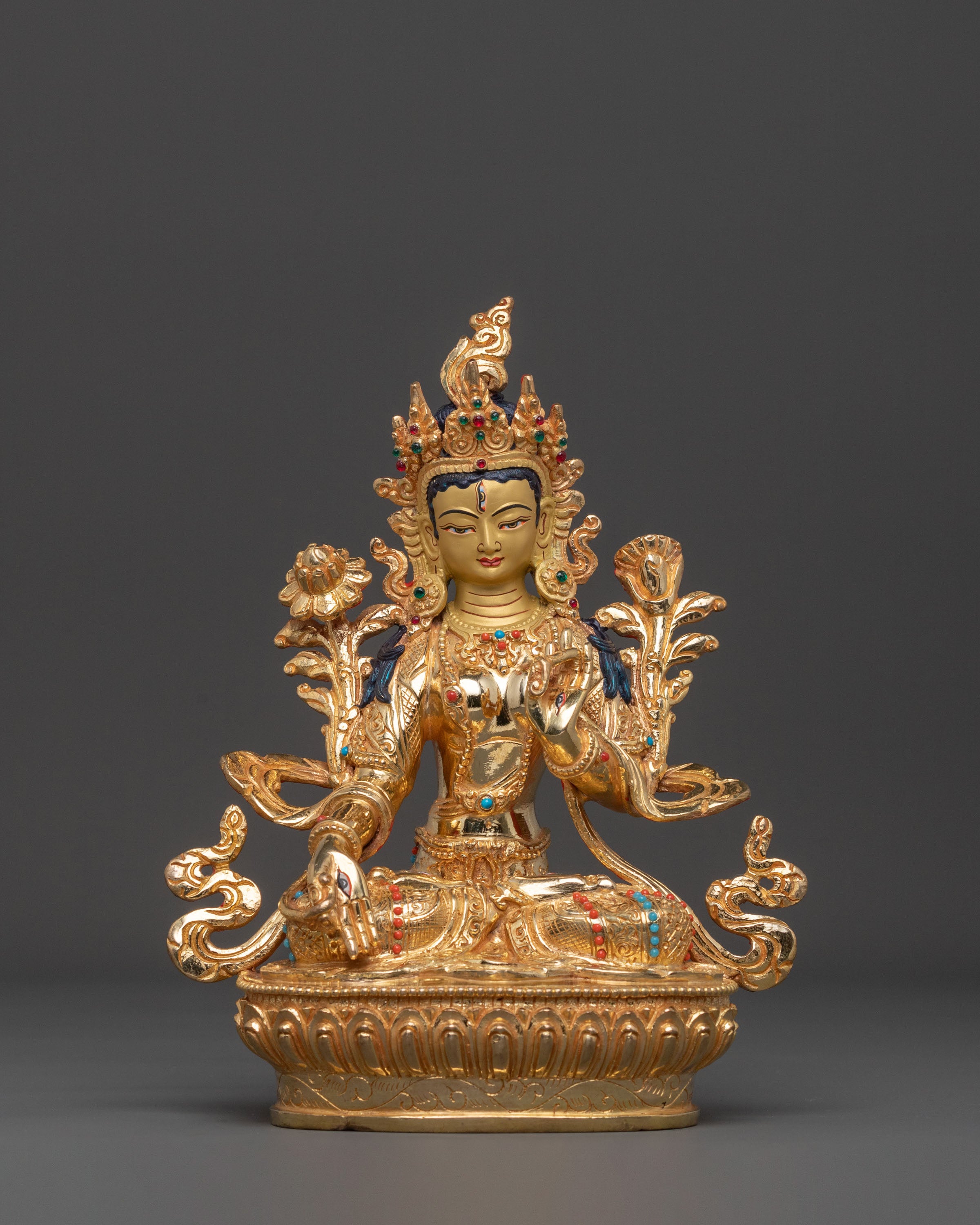 White Tara Figurine | 24K Gold Gilded Healing Goddess