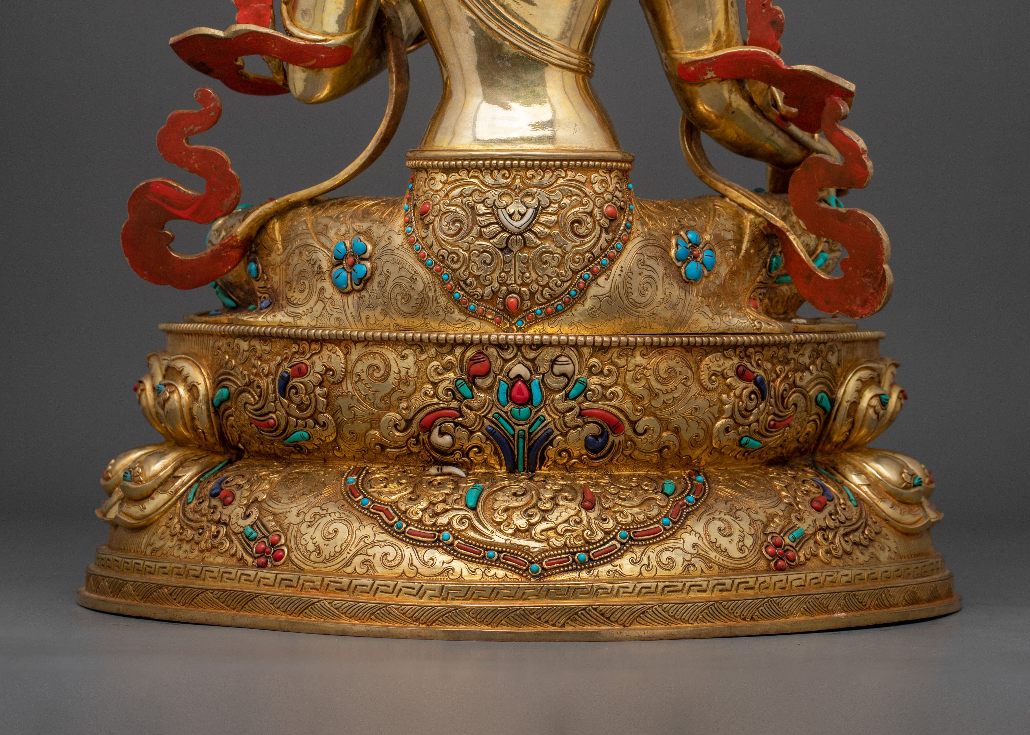 Goddess Green Tara Fire Gold Gilded Statue: Symbol of Compassion