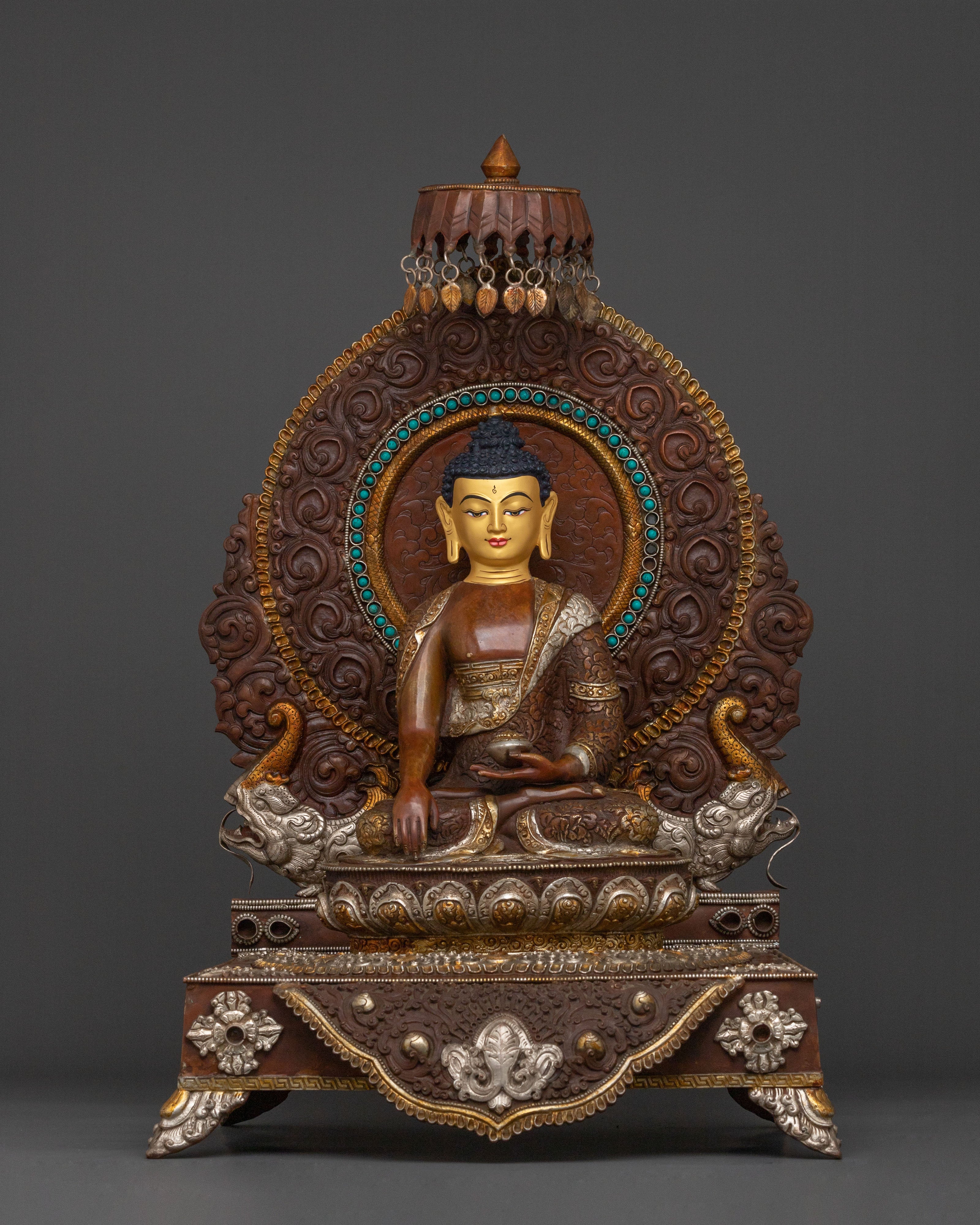 Shakyamuni Buddha Himalayan Statue on Throne