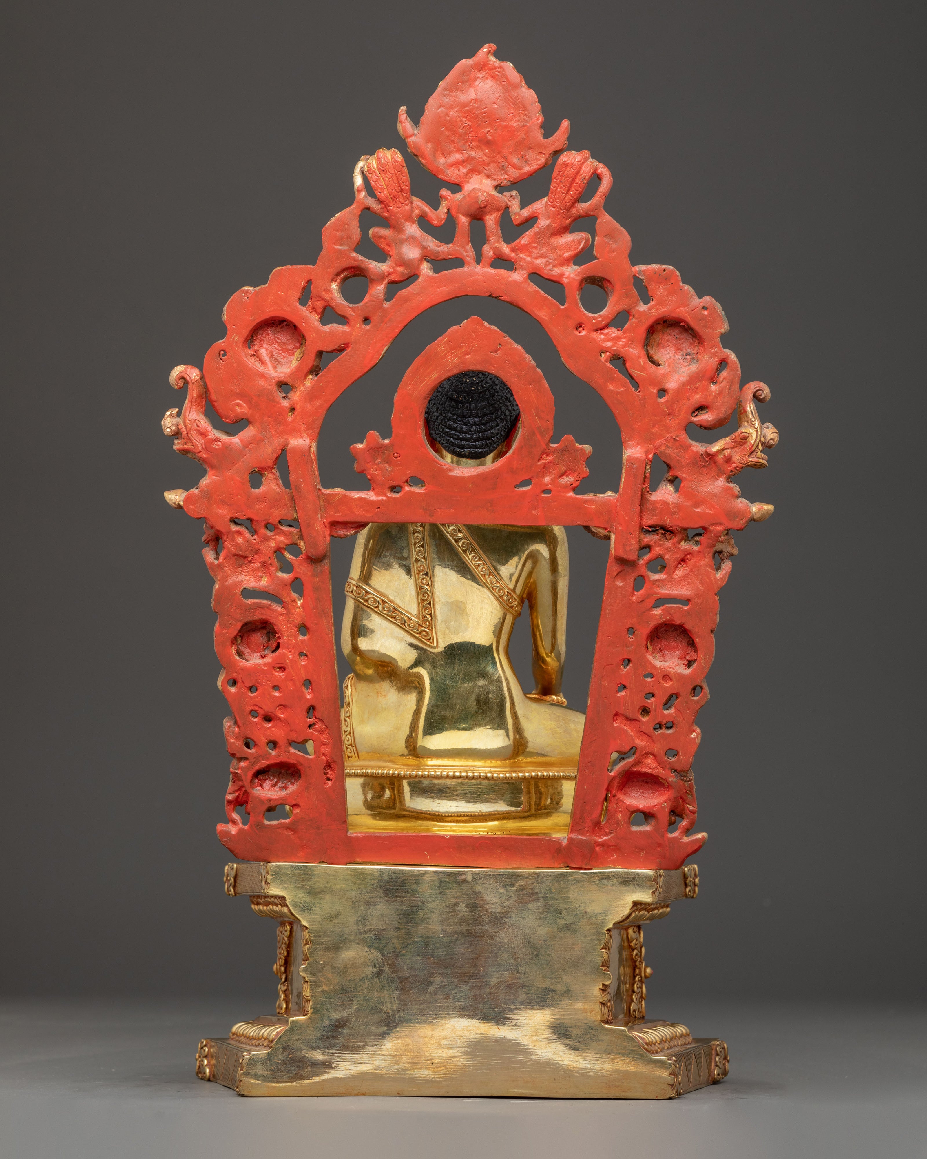 Handcrafted Sacred Statue of Shakyamuni Buddha on Throne | Peaceful Deity
