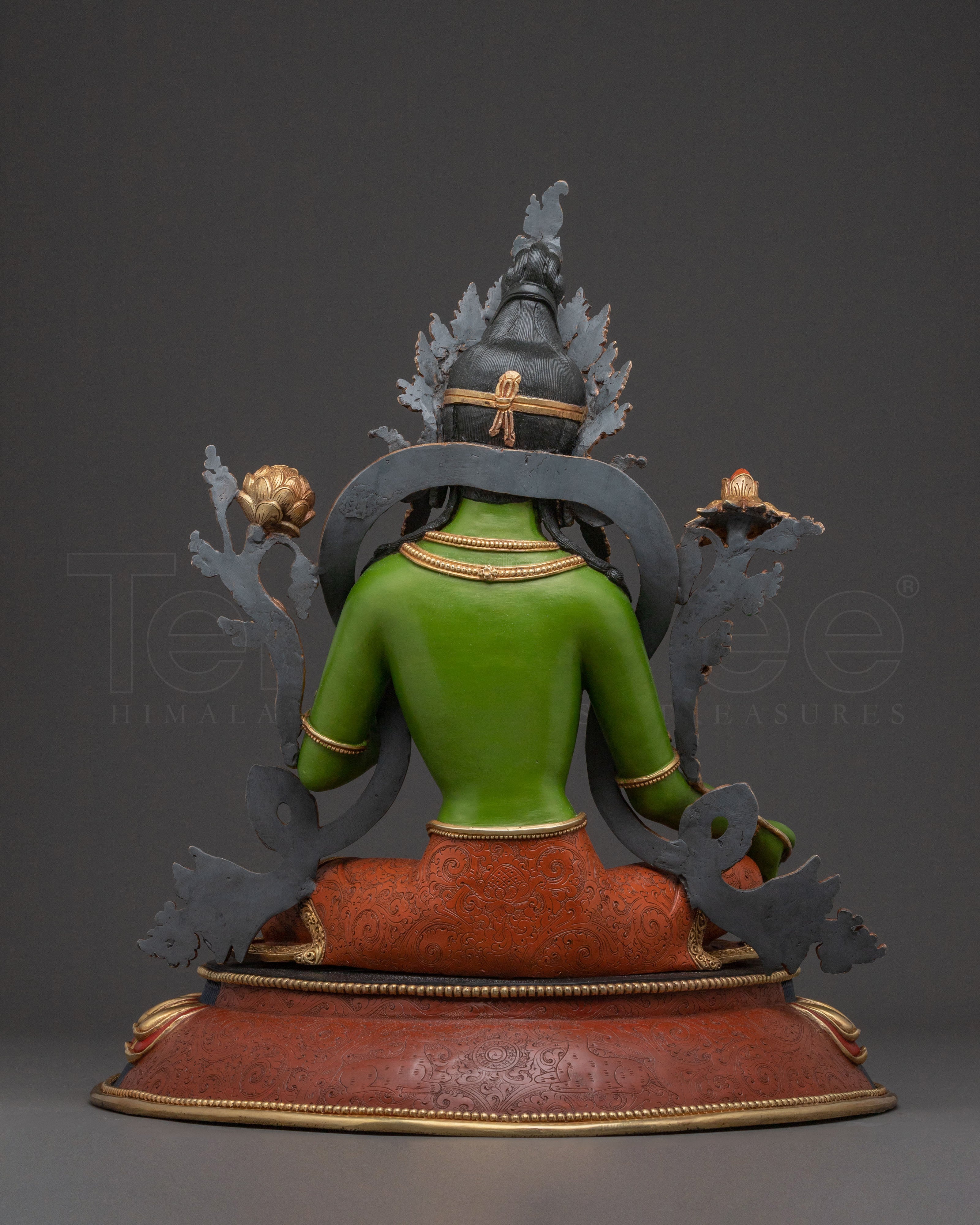 19 Inch Green Tara Statue: Gold Electroplated