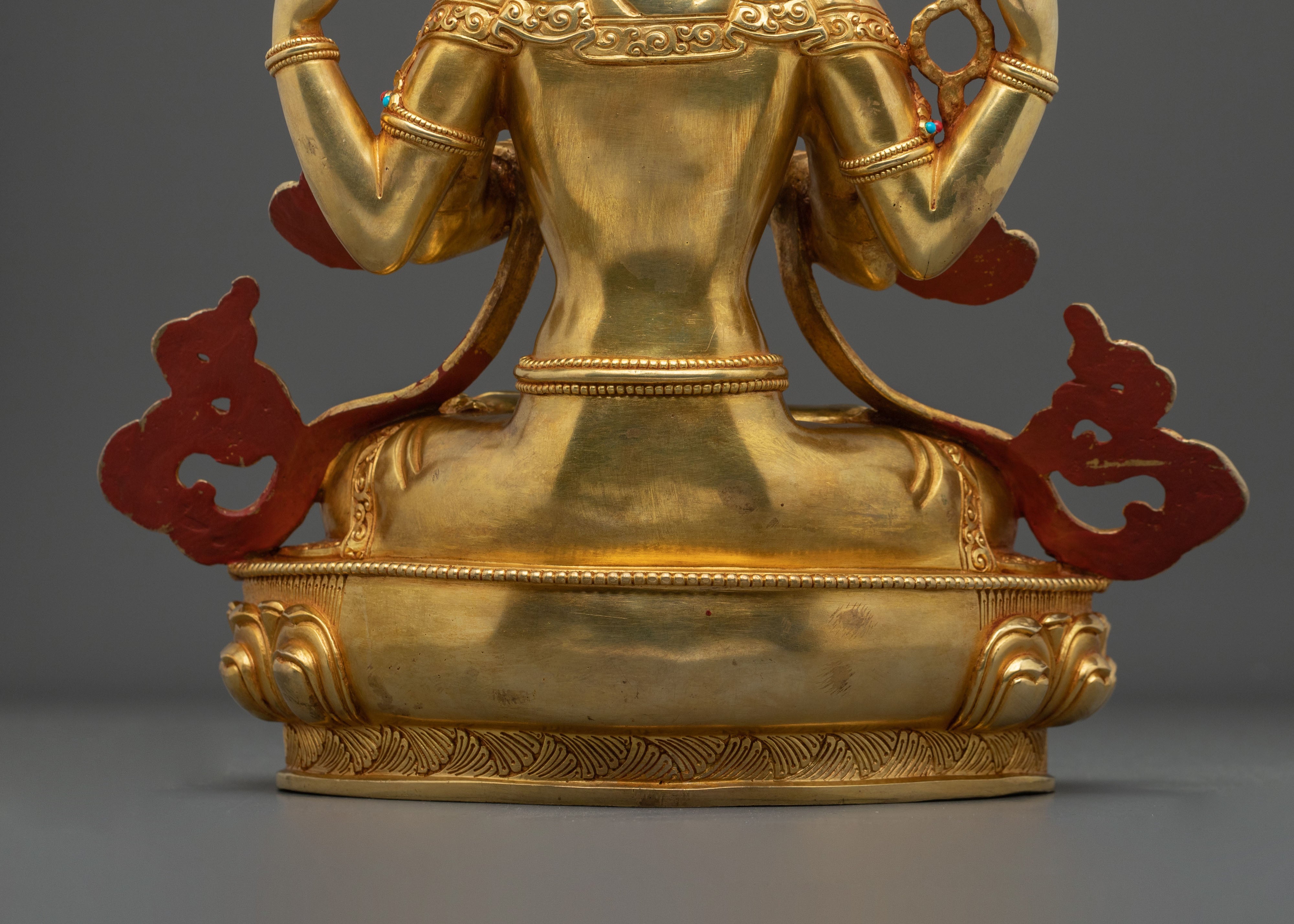 Four-Armed Chenrezig 24K Gold Gilded Statue | Compassionate Radiance