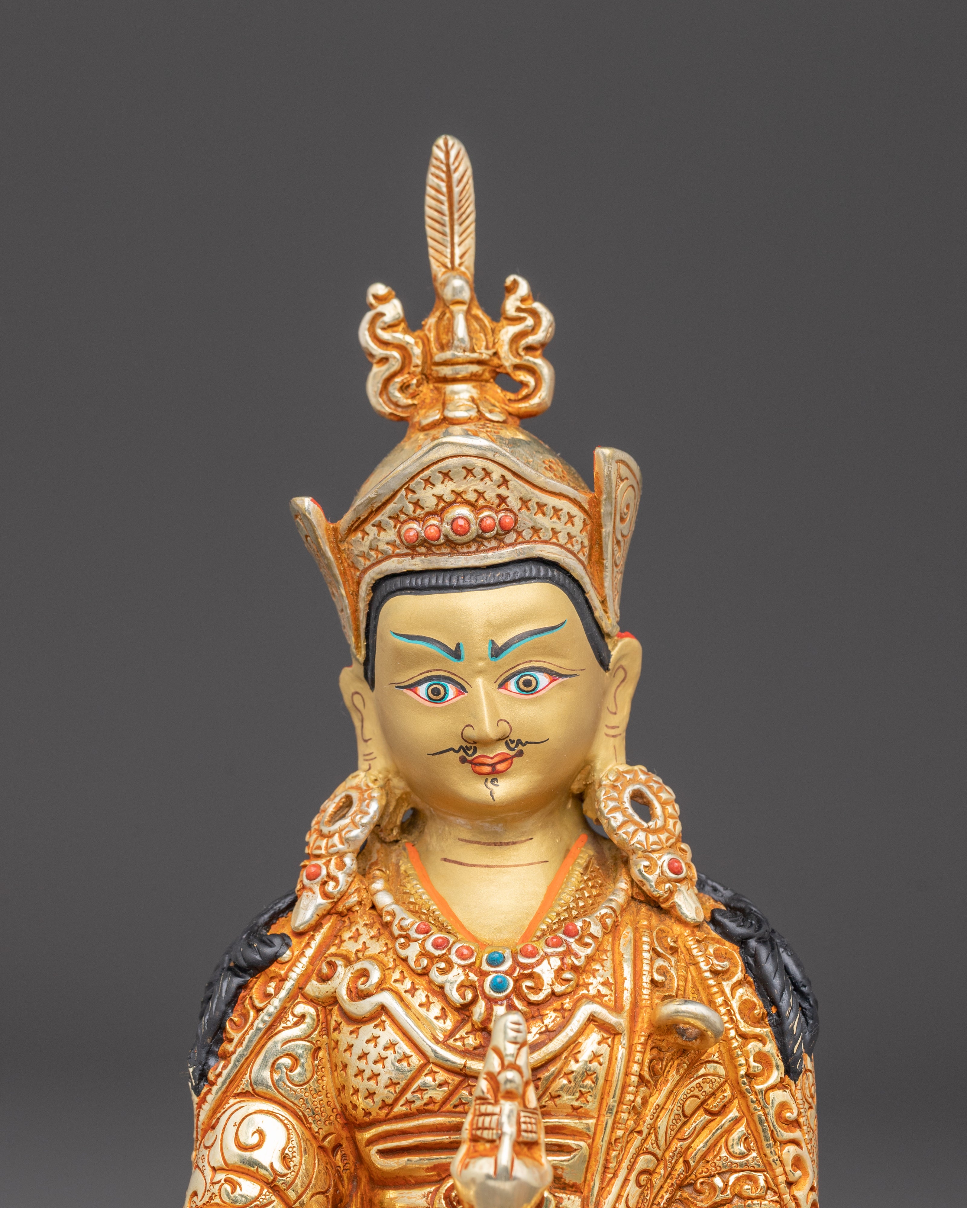 Guru Padmasambhava Golden Statue | Handcrafted 24K Gold-Gilded Sculpture