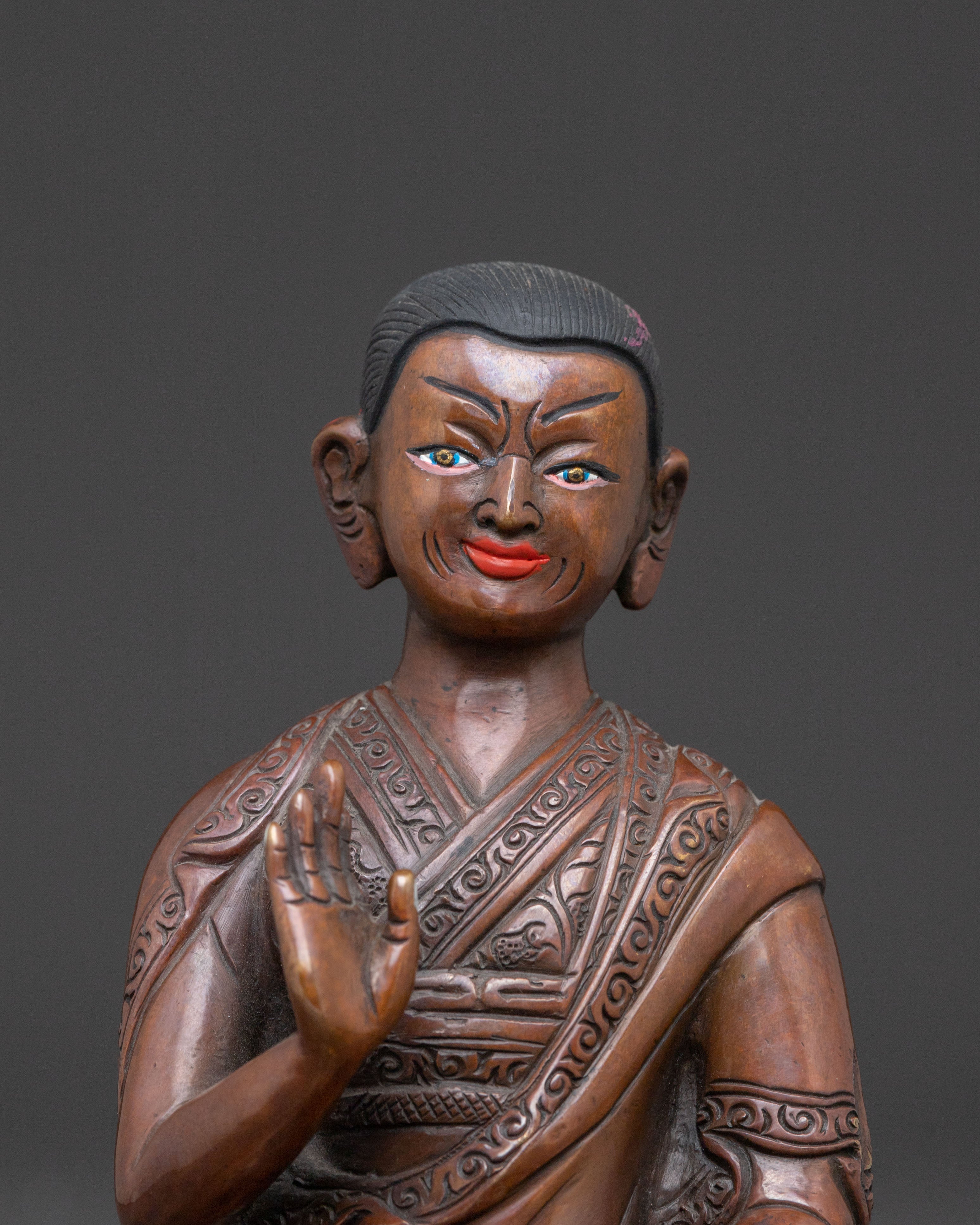 Handcrafted Tsongkhapa with Disciples Statue – Oxidized Copper Finish