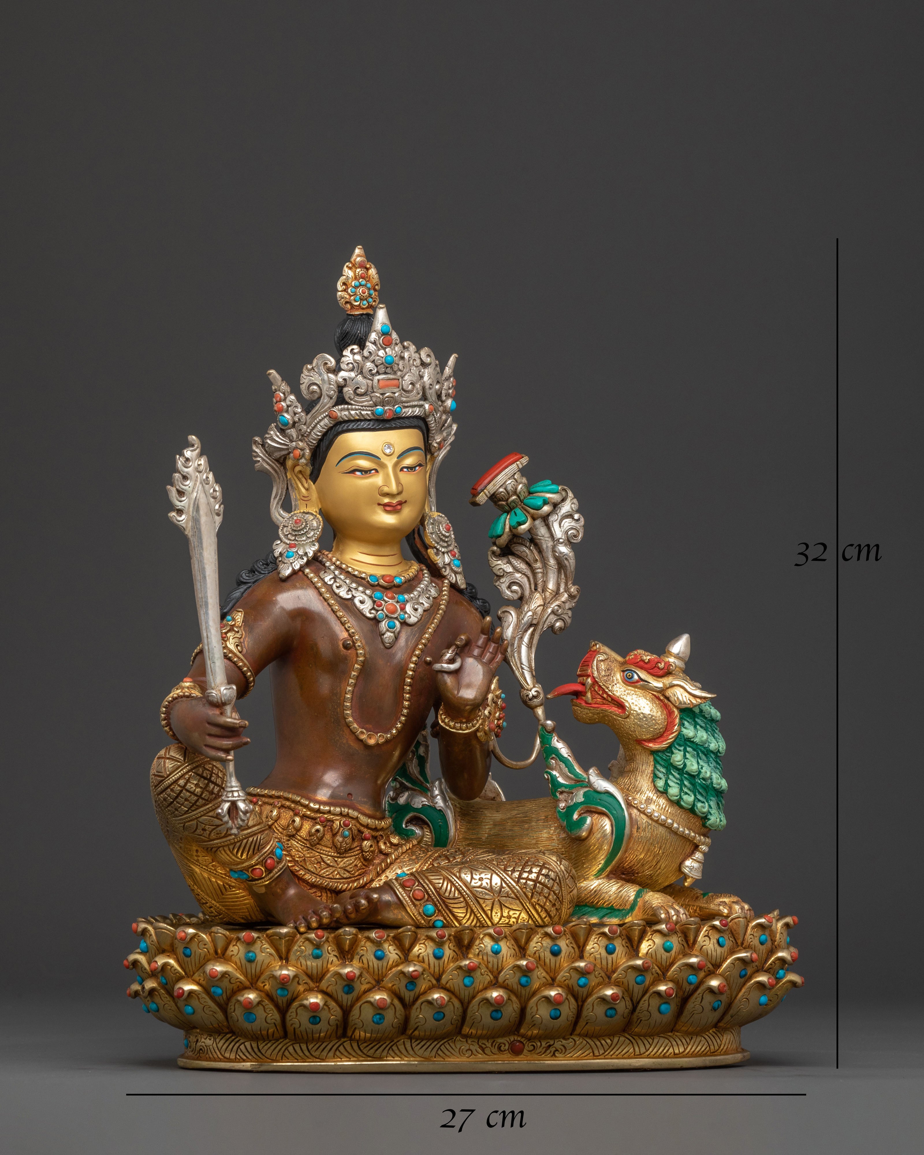 Handcrafted Simhanada Manjushri Sacred Statue