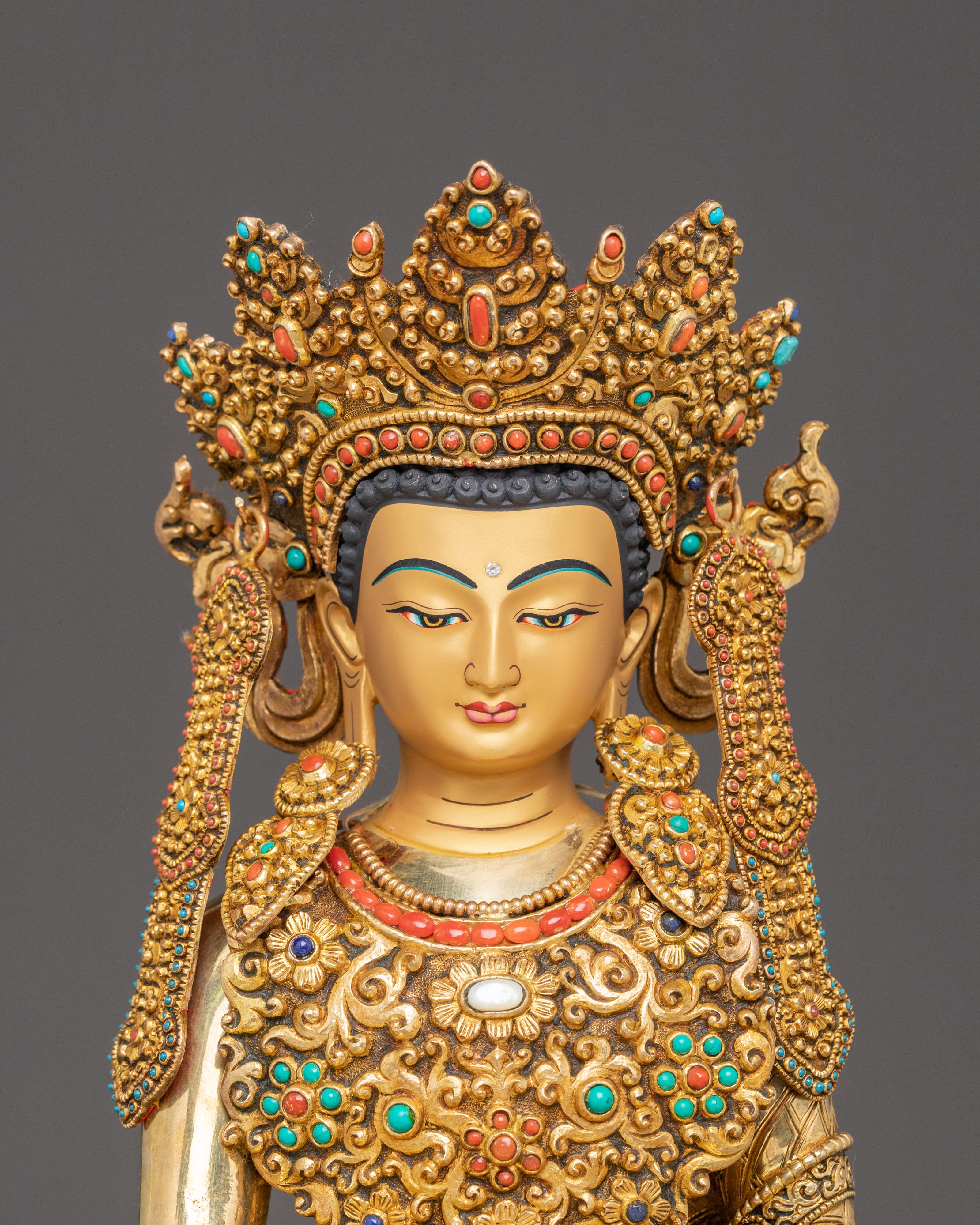 Statue Of Crowned Buddha Shakyamuni | Enlightened Dharma King