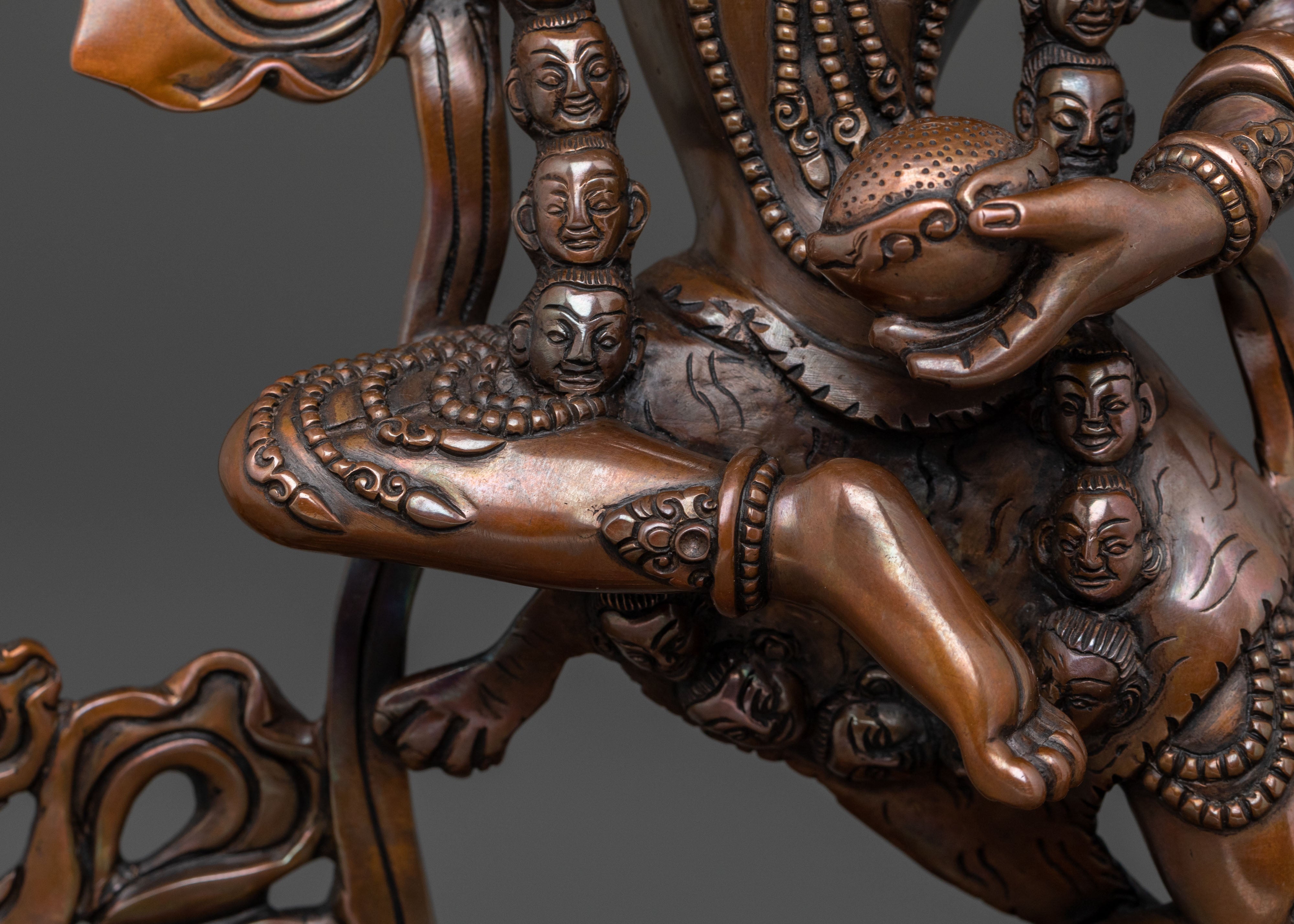 Simhamukha Oxidized Copper Statue: Divine Figurine