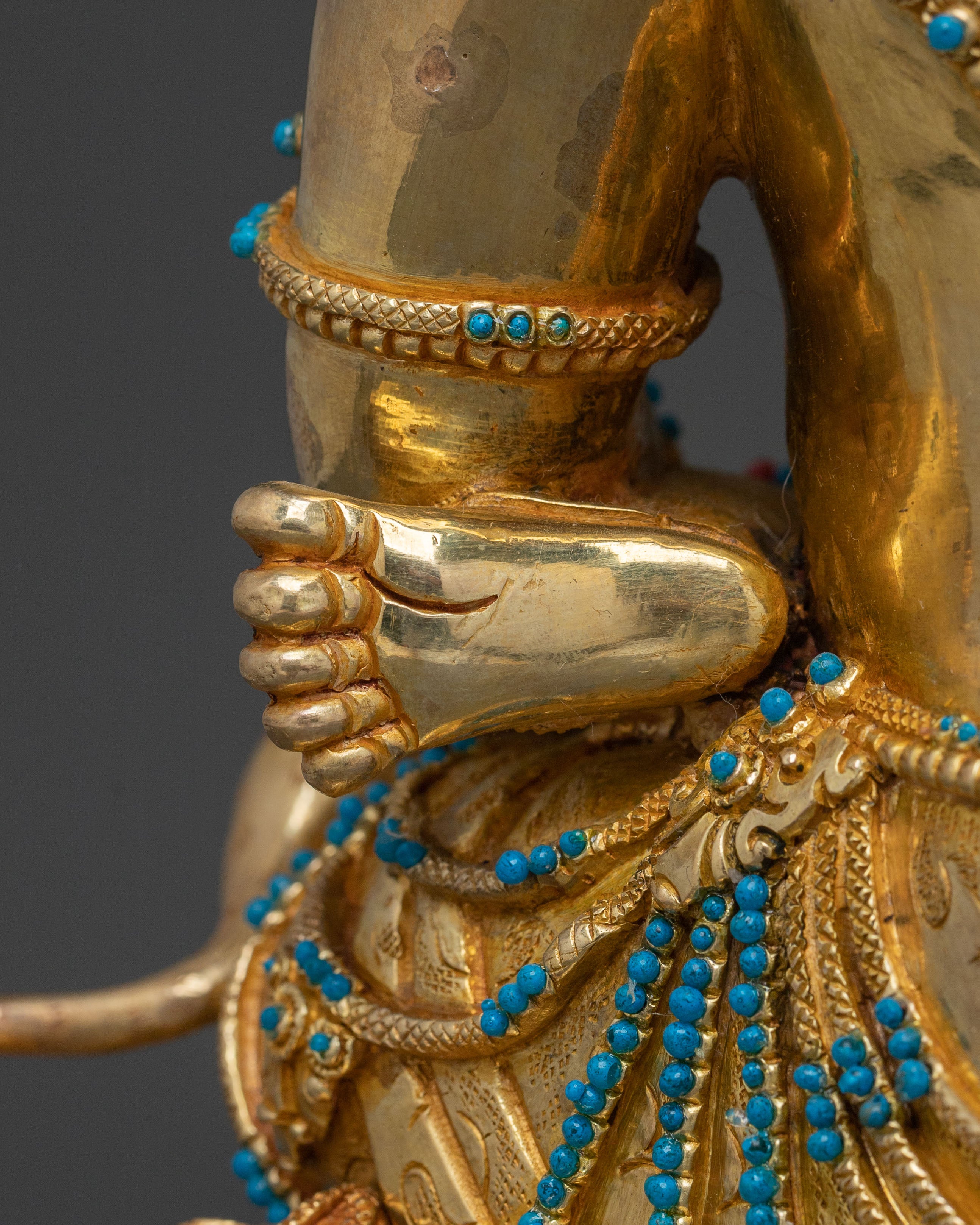 Green Dzambhala 24k Gold Glided Copper Statue | Buddhist Wealth Deity