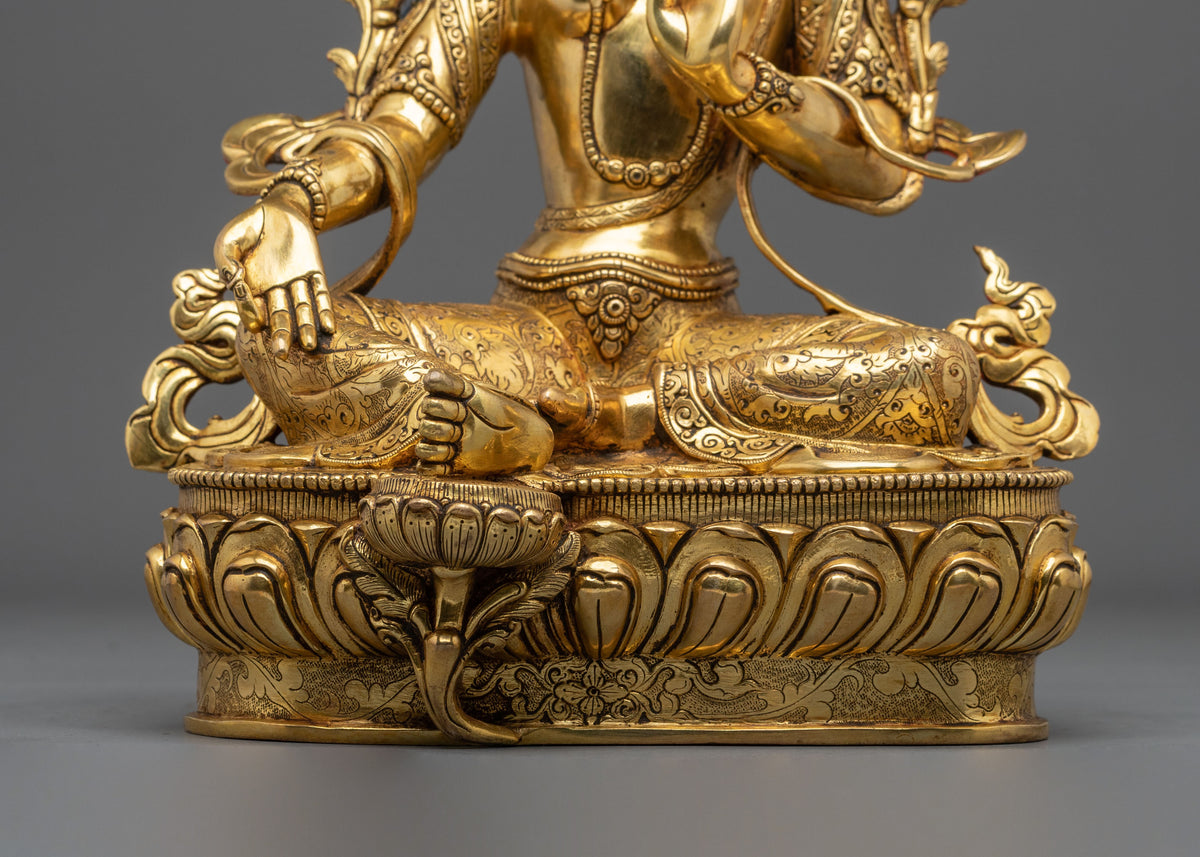 Green Tara Sculpture | Radiant 24K Gold Coated Goddess Statue