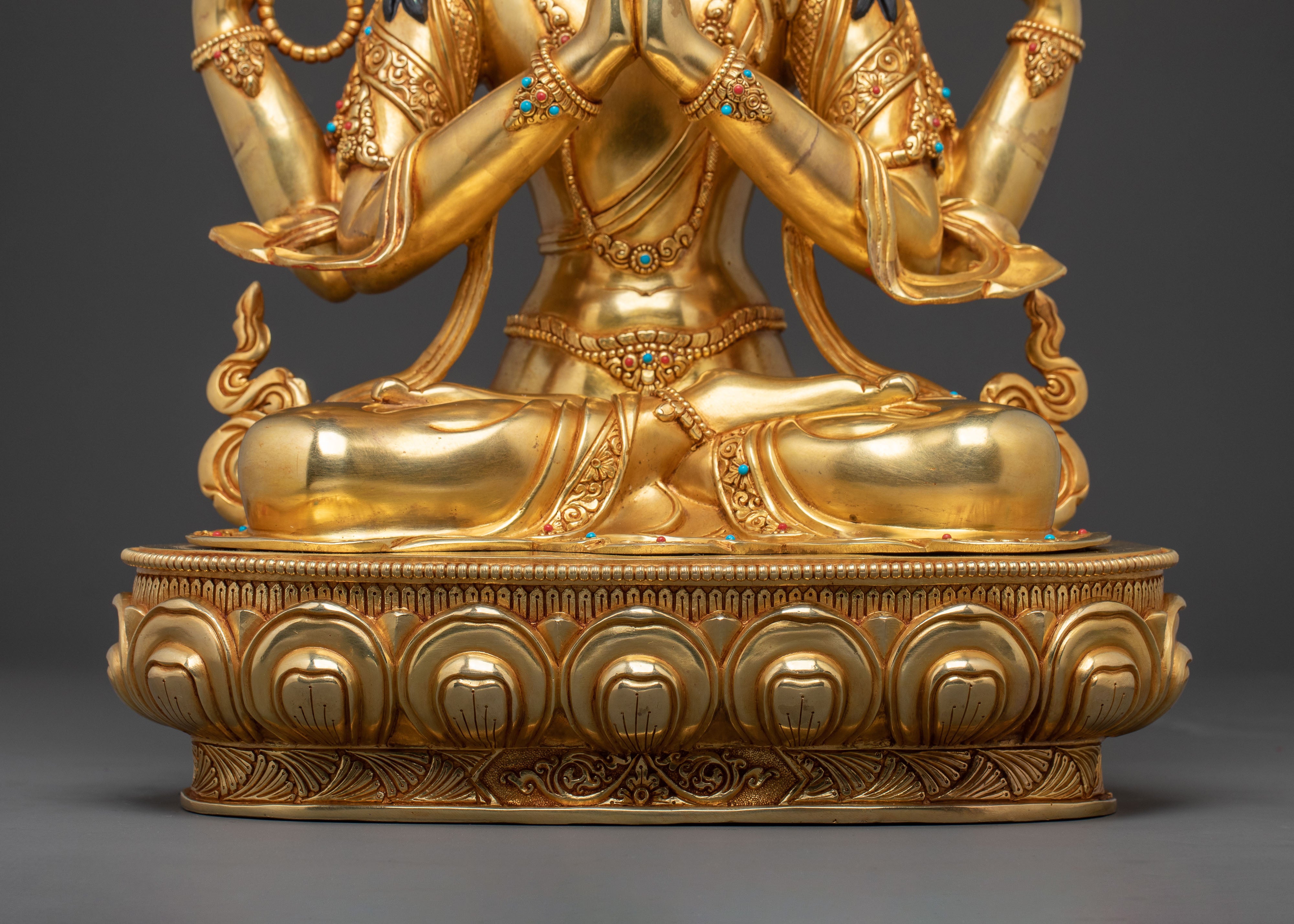 Chenrezig Handcrafted Golden Statue | Sacred Figure for Altar