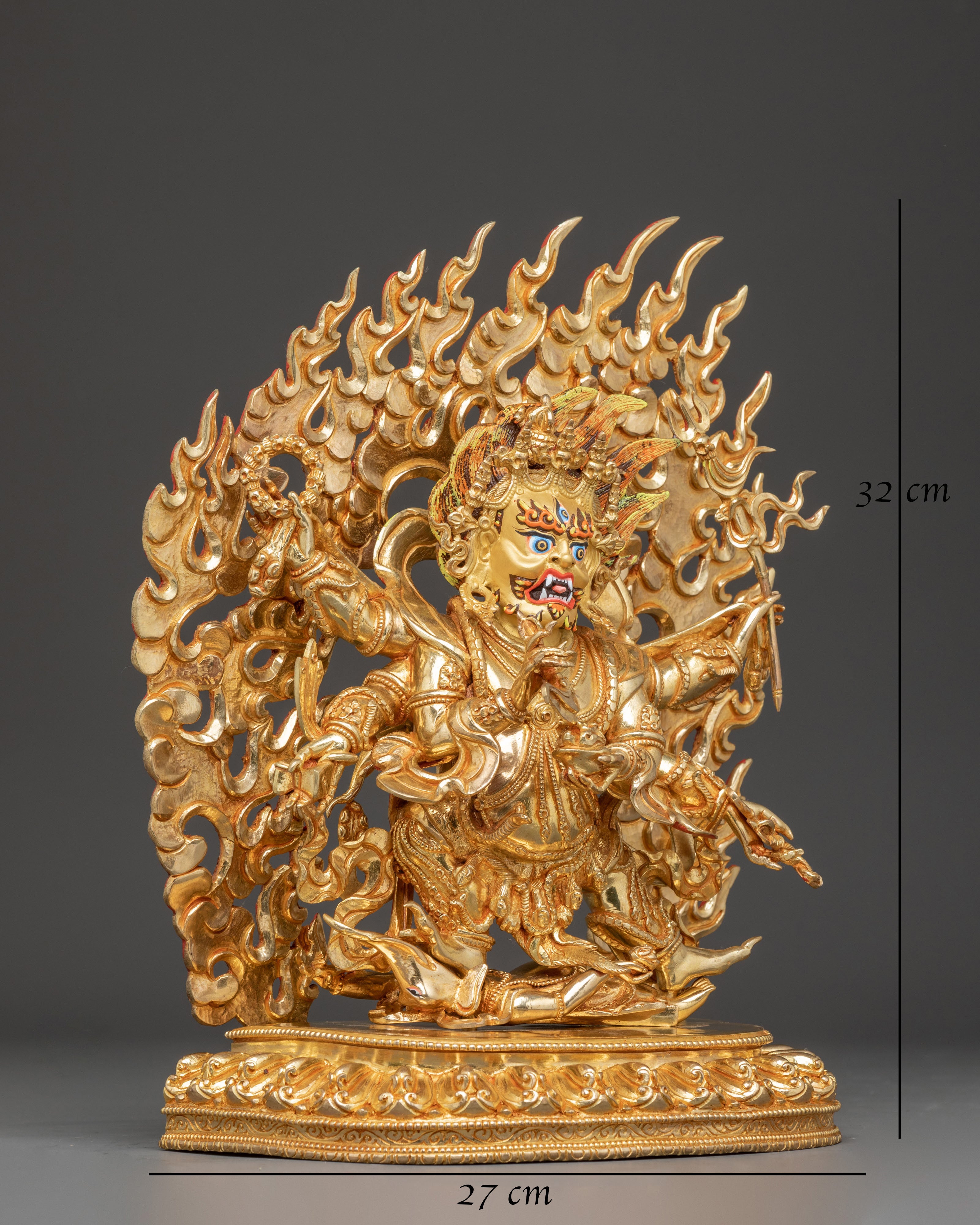 Golden Statue of Protector Six-Armed Mahakala | Wrathful Guardian