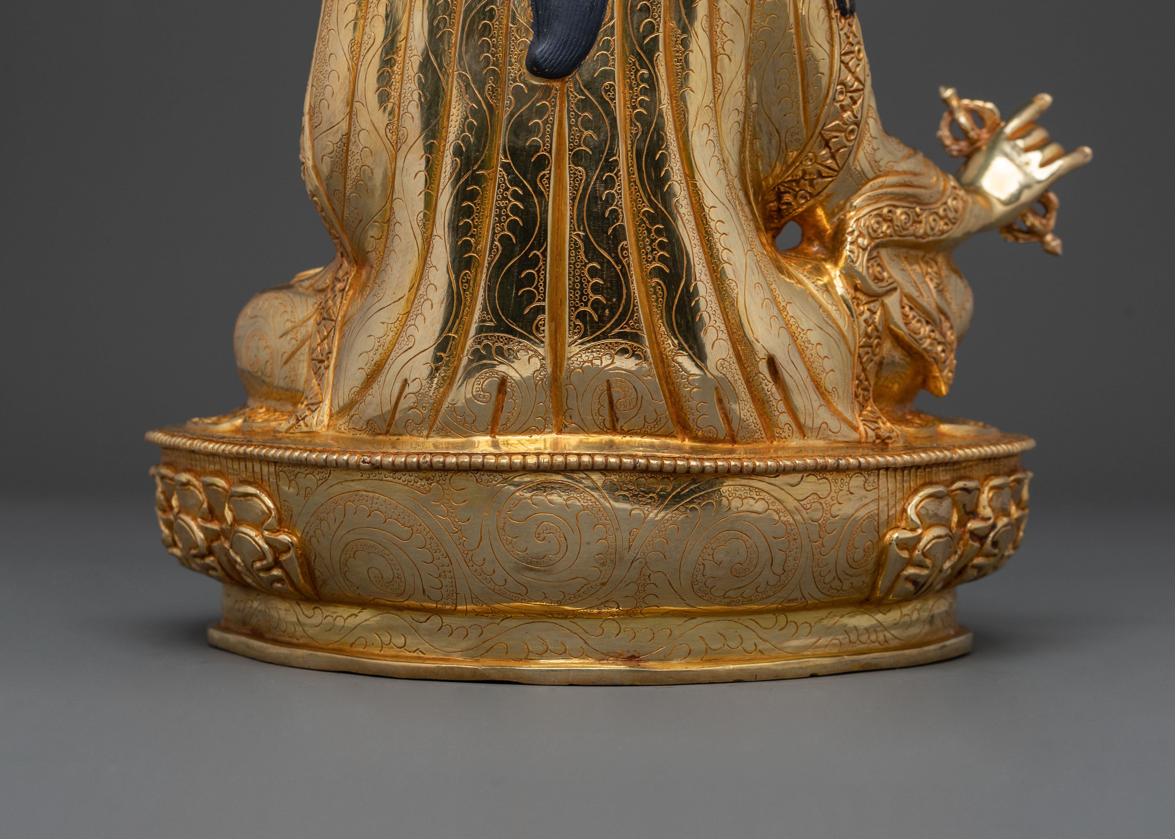 Tibetan Padmasambhava Statue - 24K Gold Gilded Copper