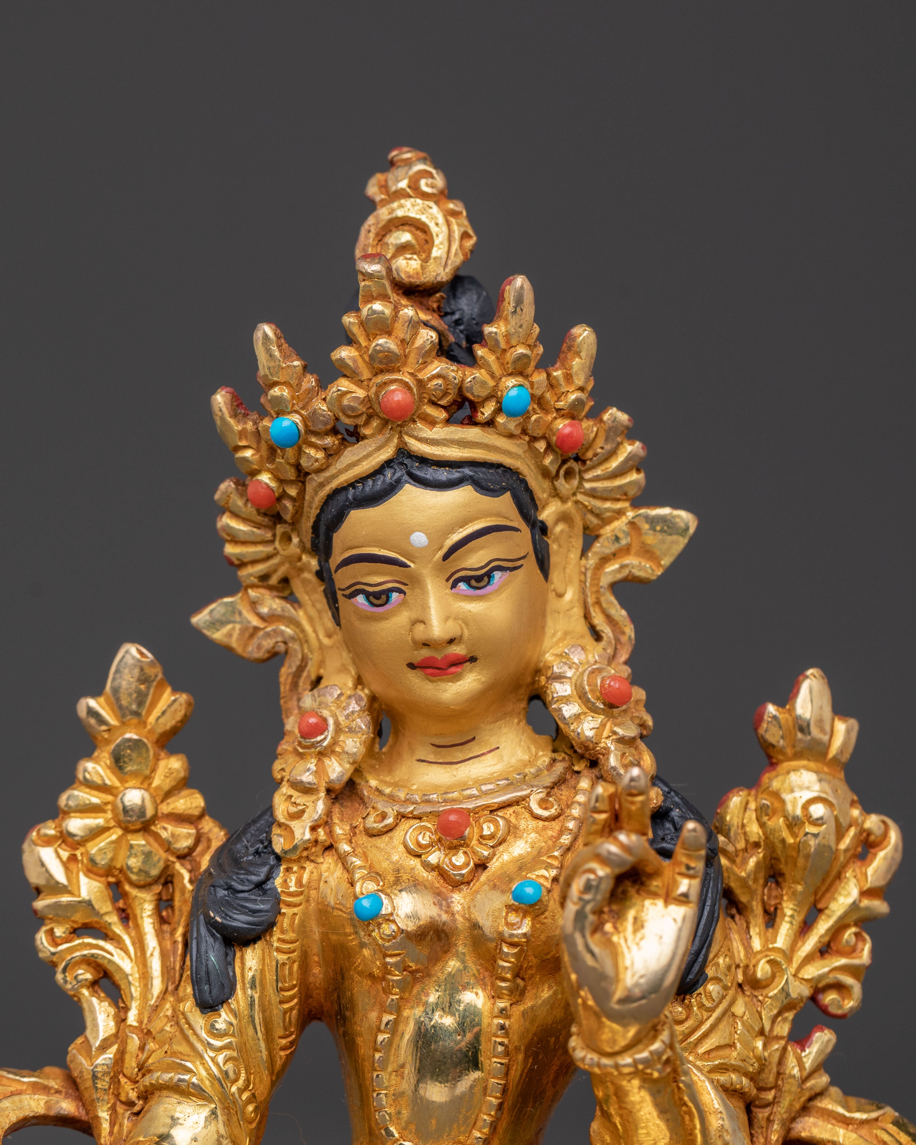 Green Tara Compassion Bodhisattva Statue: Serene Gilded Copper