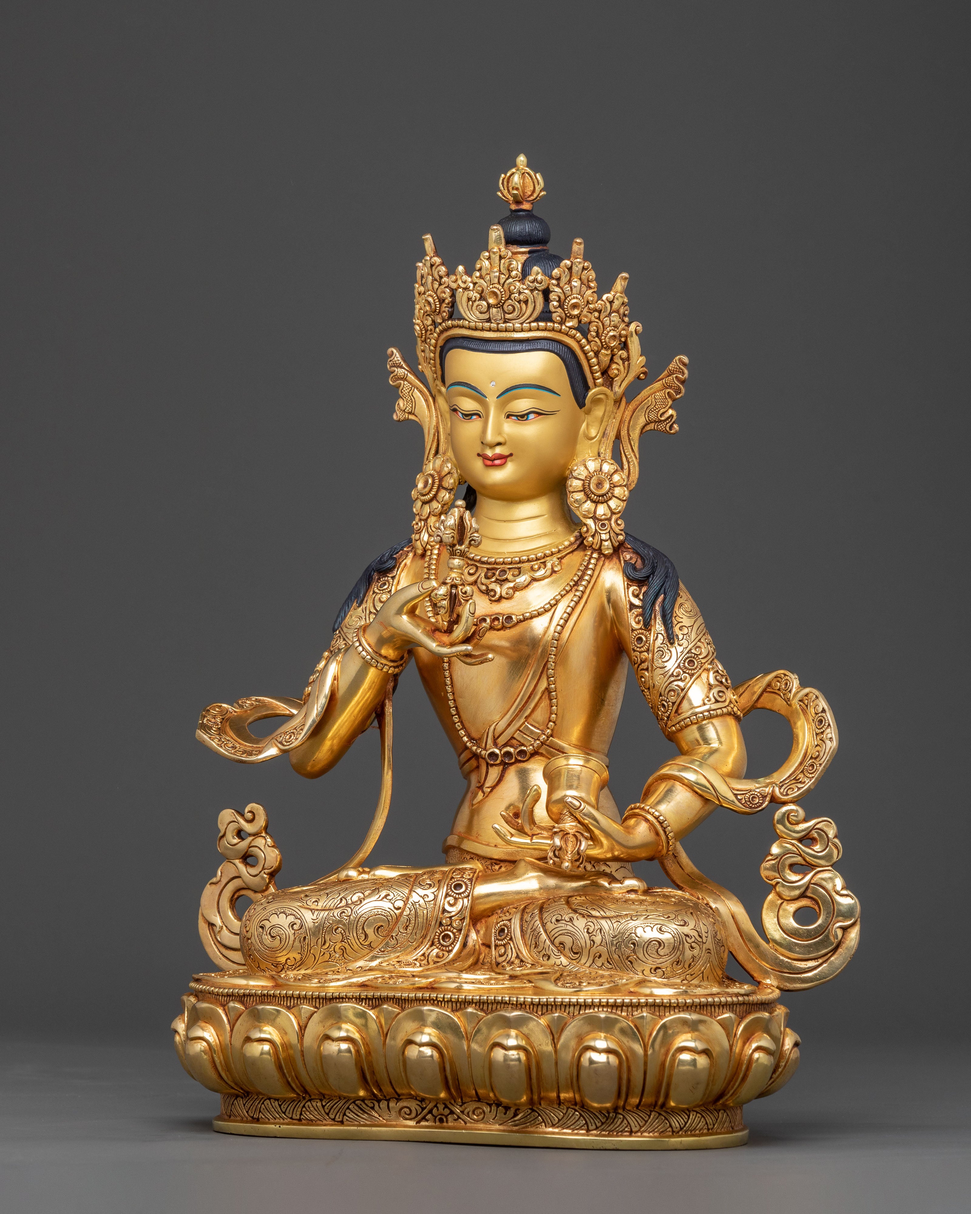 Handcrafted Vajrasattva Purification Deity Statue with 24K Gold Gilding