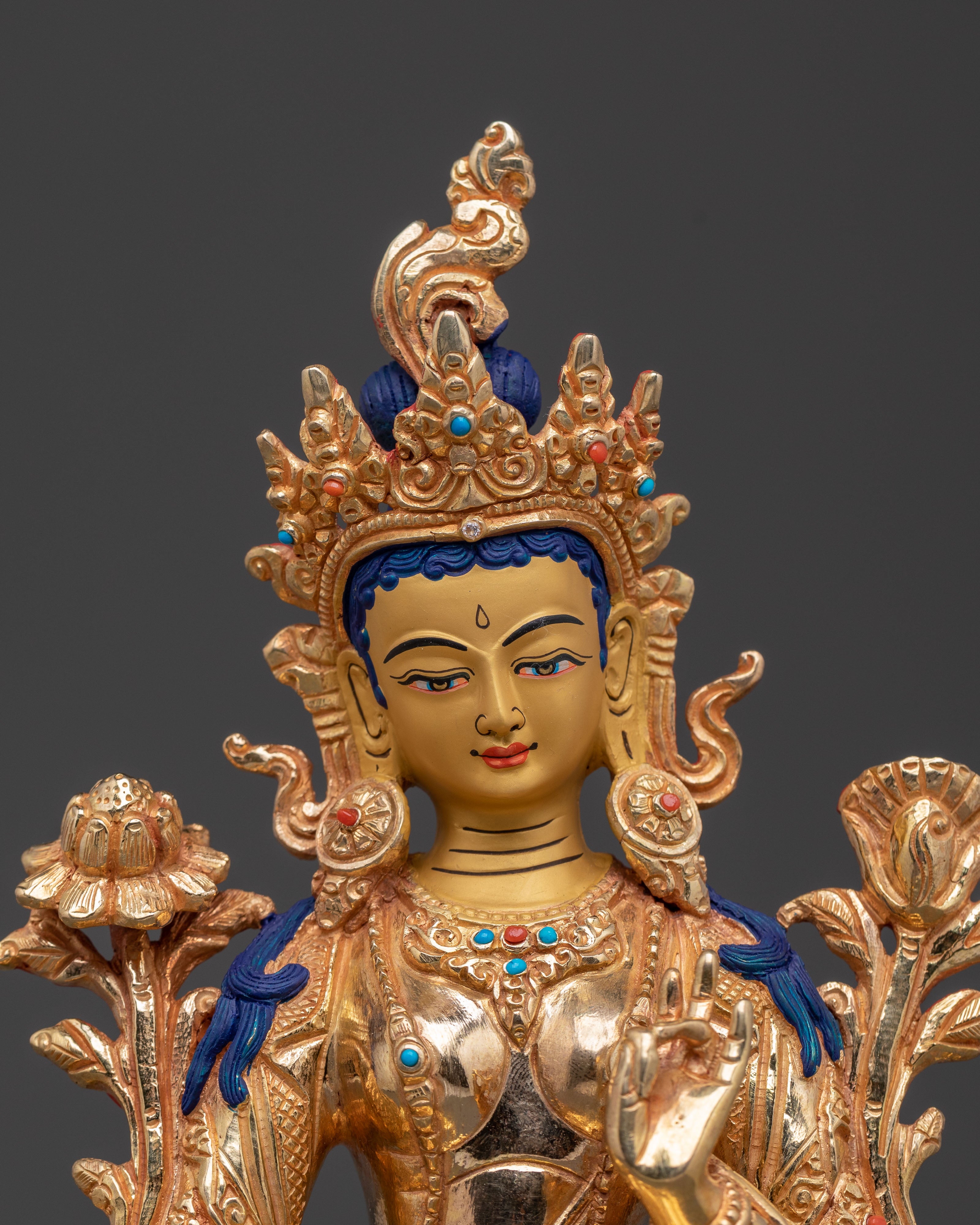 Handcrafted Green Tara Carved Statue | Spiritual Icon
