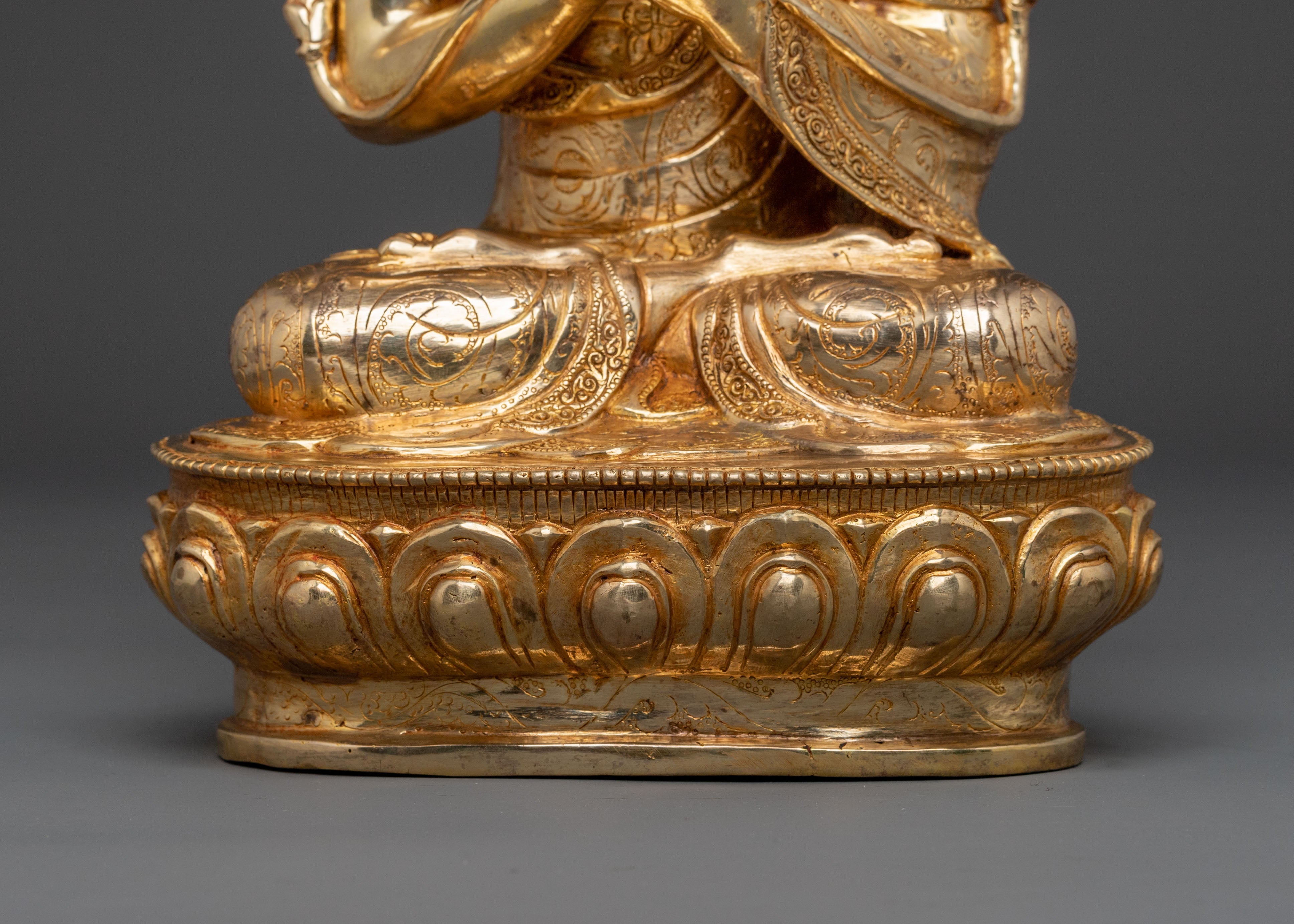 Tsongkhapa Sacred Copper Statue: Hand-Gilded Serenity