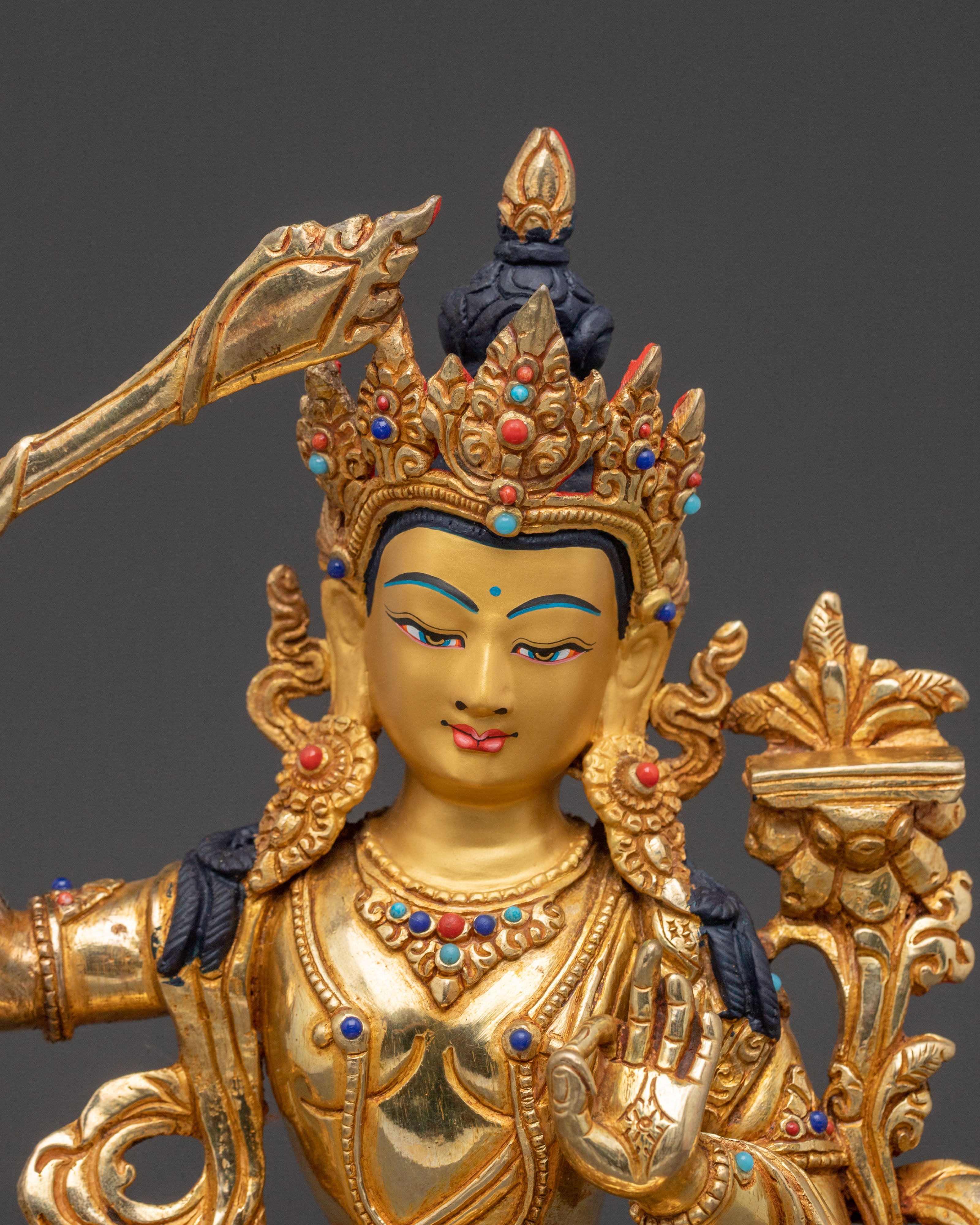 Manjushri Statue Sword of Enlightenment - 24K Gold Gilded