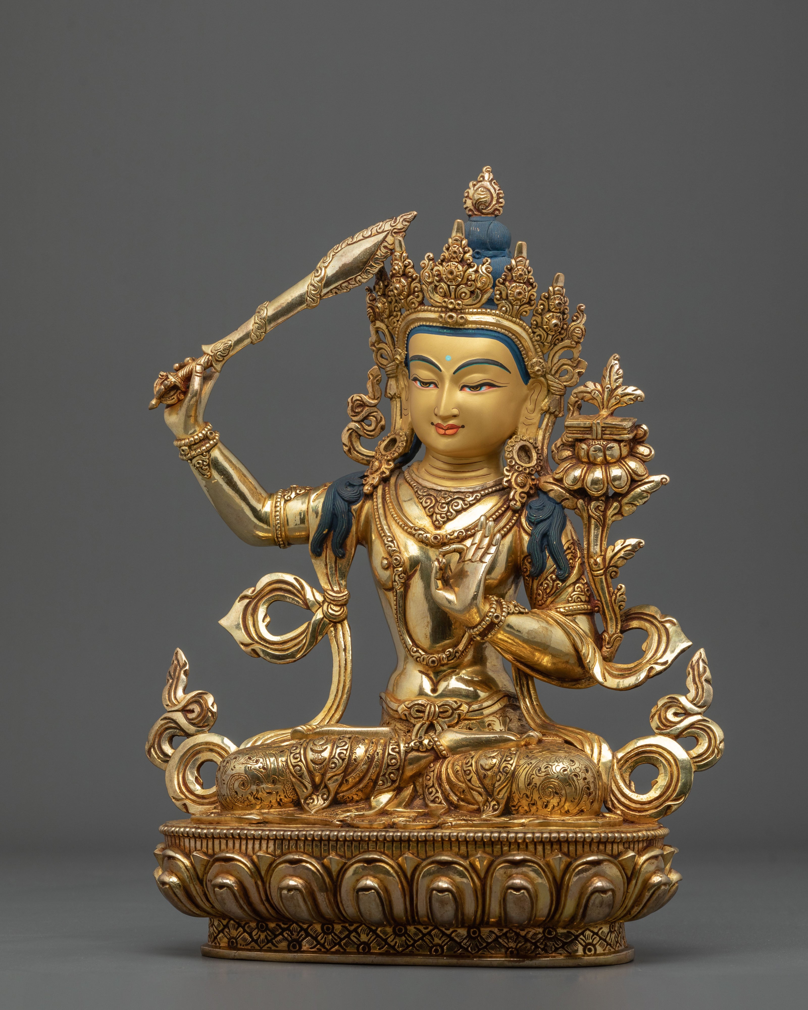 Manjughoṣa 24K Gold Gilded Sculpture | Copper Figurine