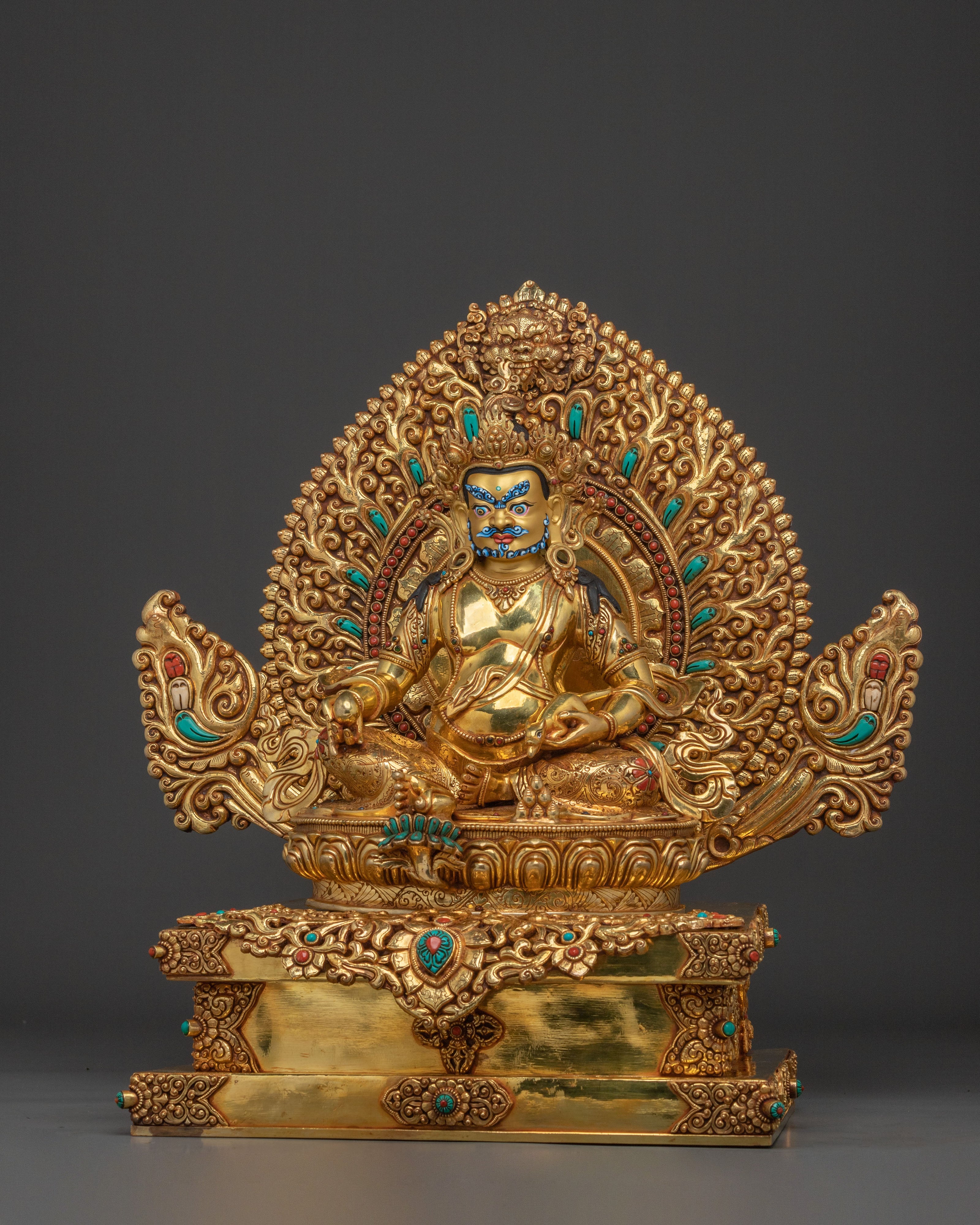 Dzambhala Statue on Throne | Sacred Tibetan Figurine