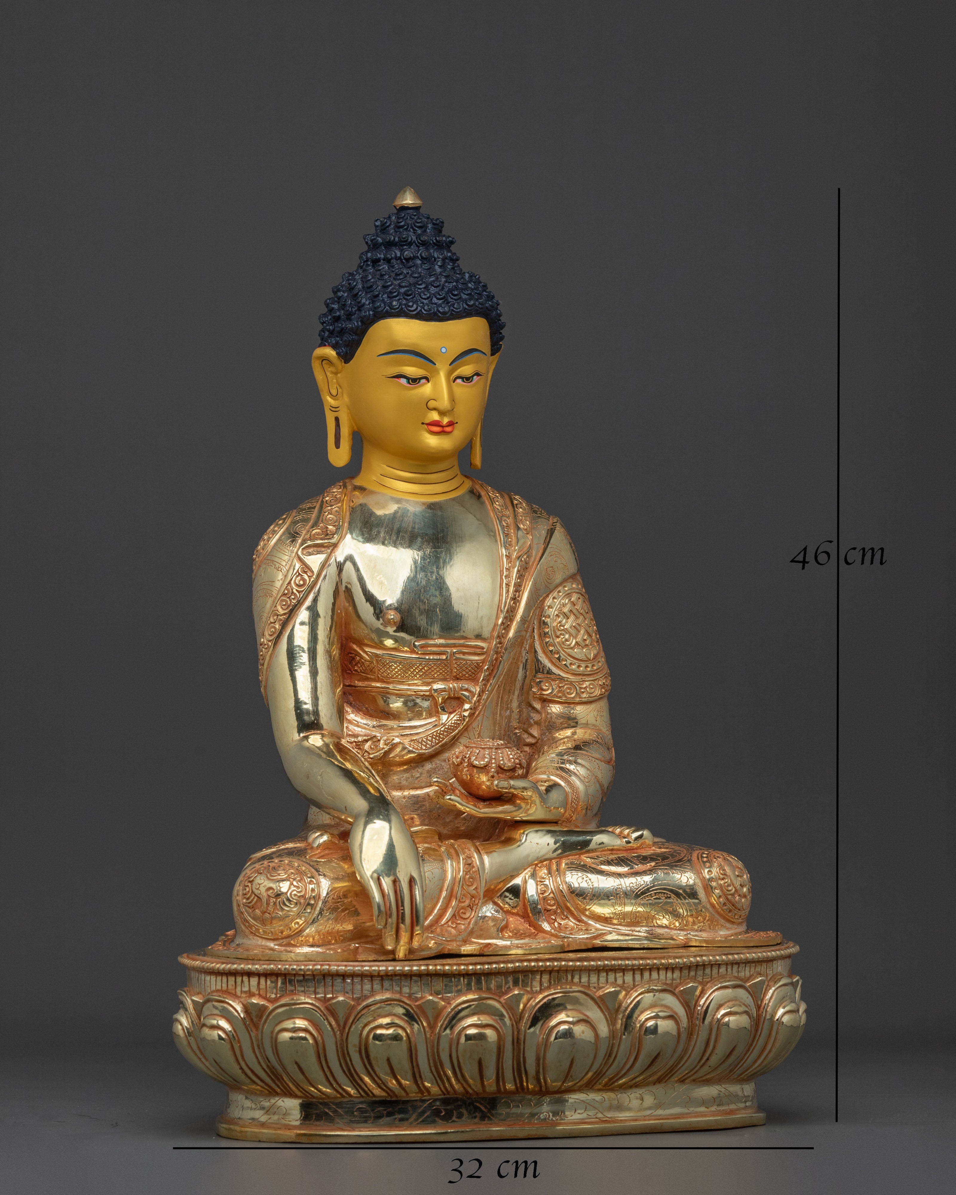 Elegant Shakyamuni Buddha Sculpture | 24K Gold Gilded