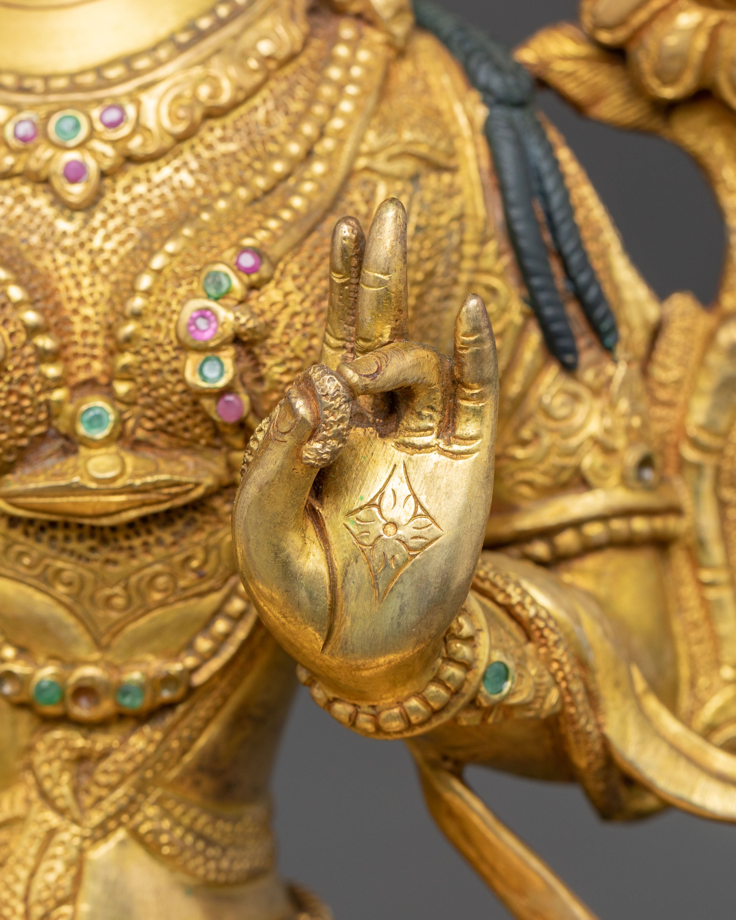 Handmade Green Tara Copper Body Statue | Spiritual Decor