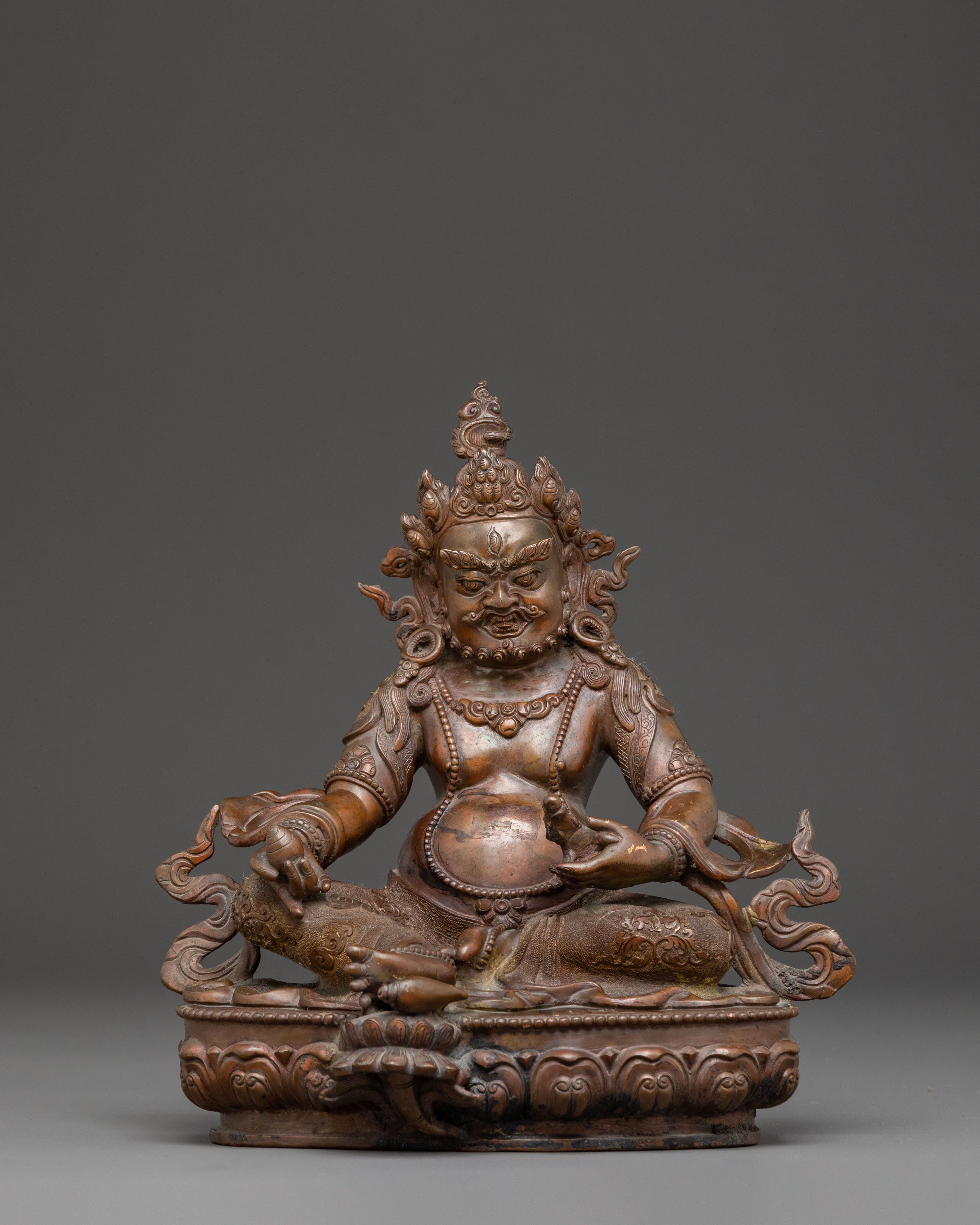 Dzambhala Guardian of Wealth Statue - Antique Oxidized Copper