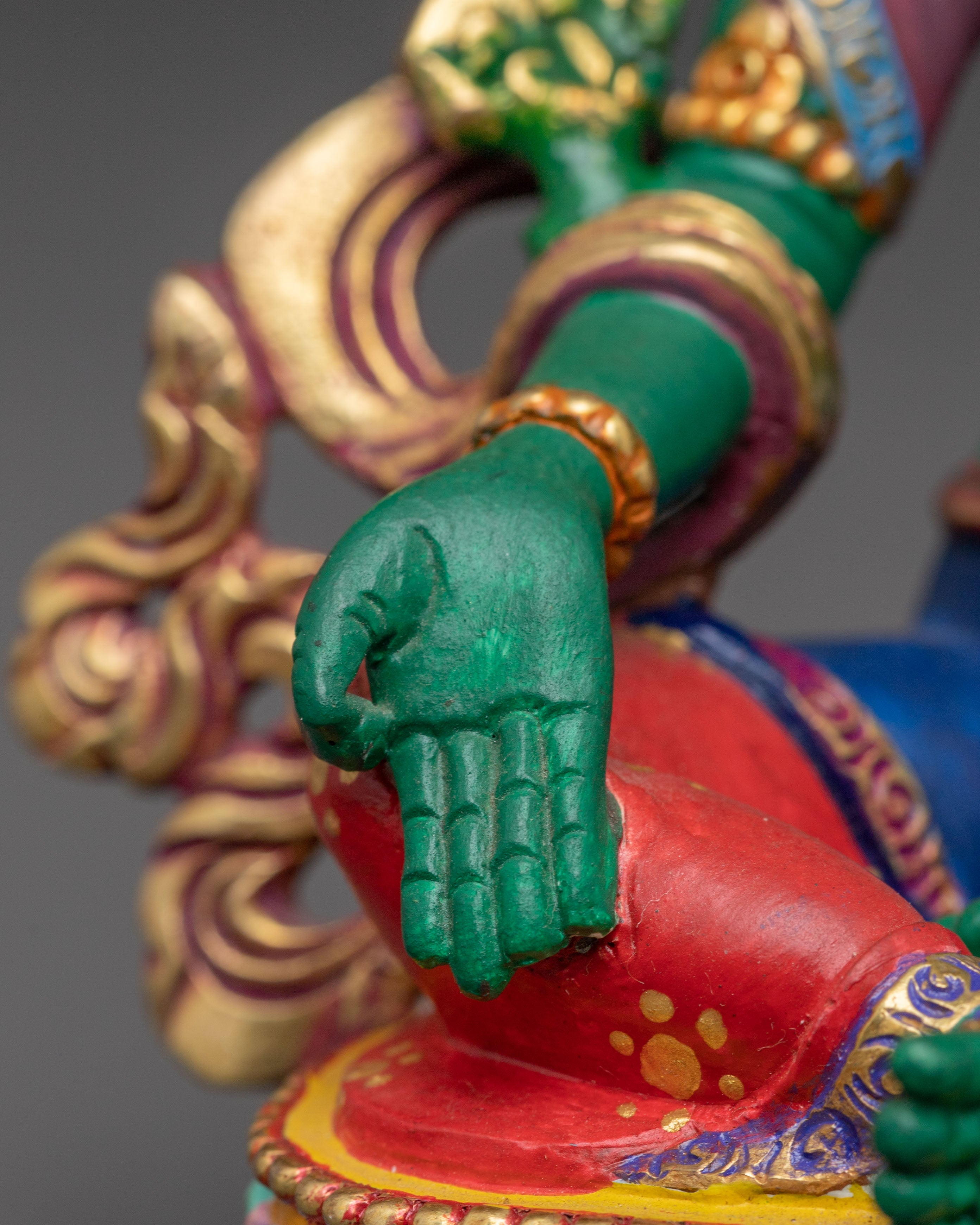 Handmade Green Tara Golden Sculpture | Female Bodhisattva of Compassion