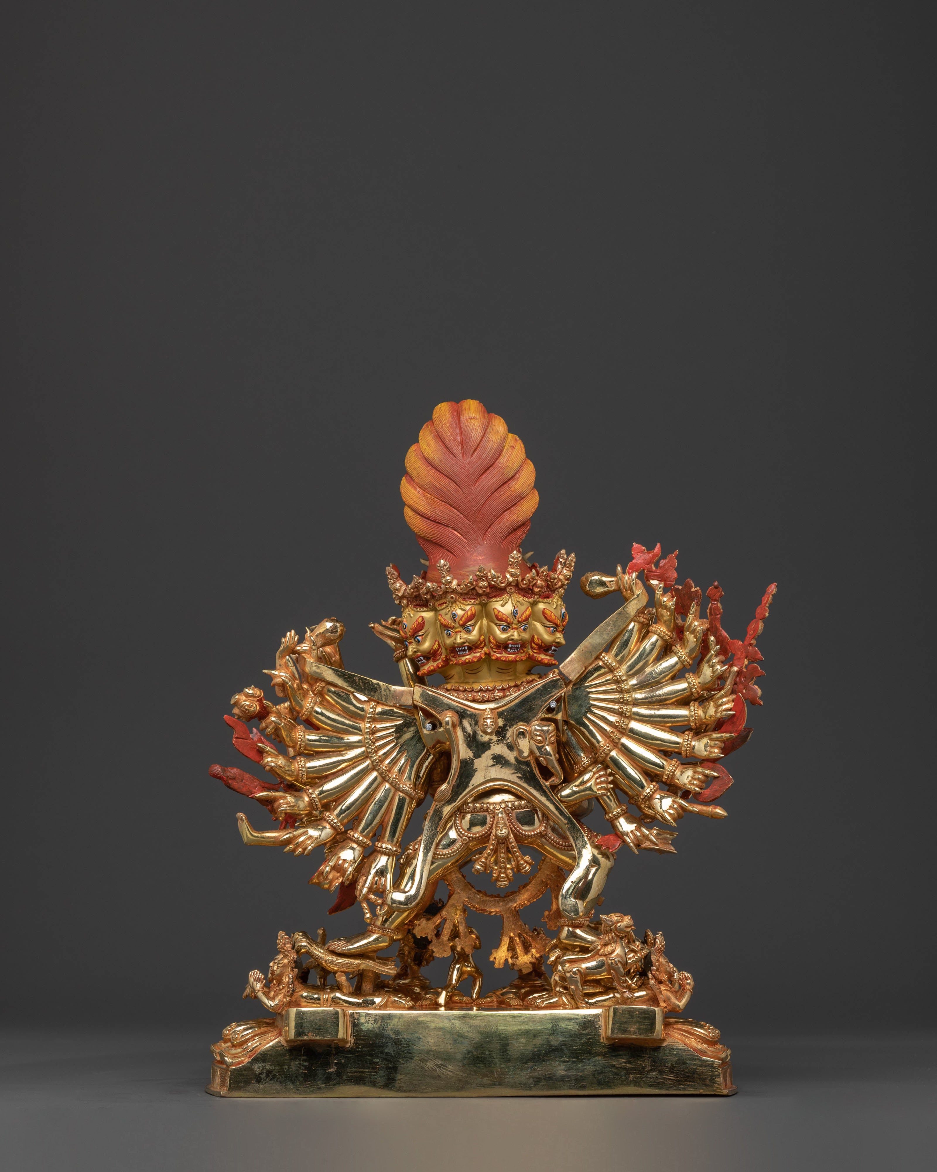Sacred Yamantaka Statue: Hand-Gilded Copper Artistry