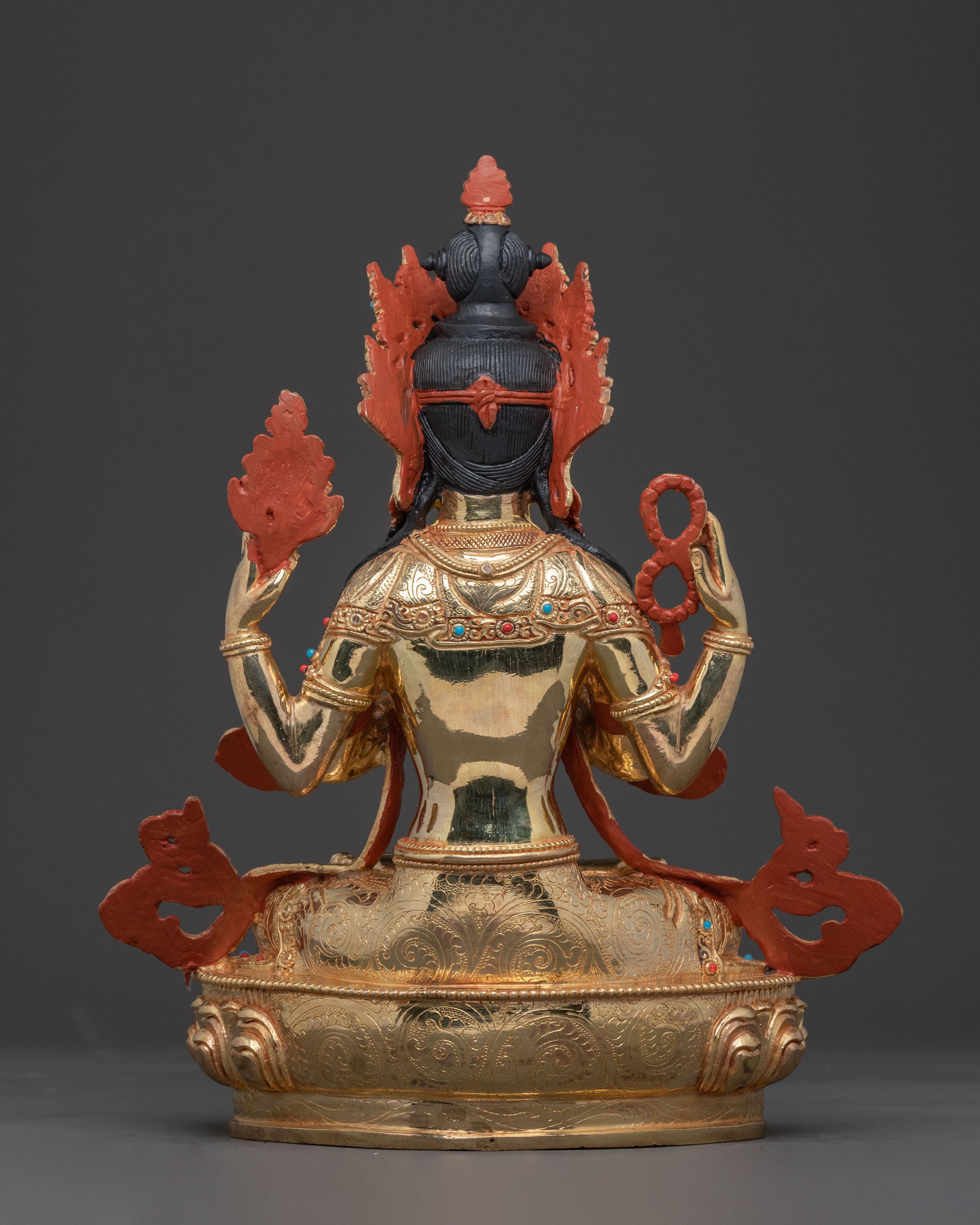 Compassionate Protector Avalokiteshvara Sculpture: Exquisite 24K Gold Gilded