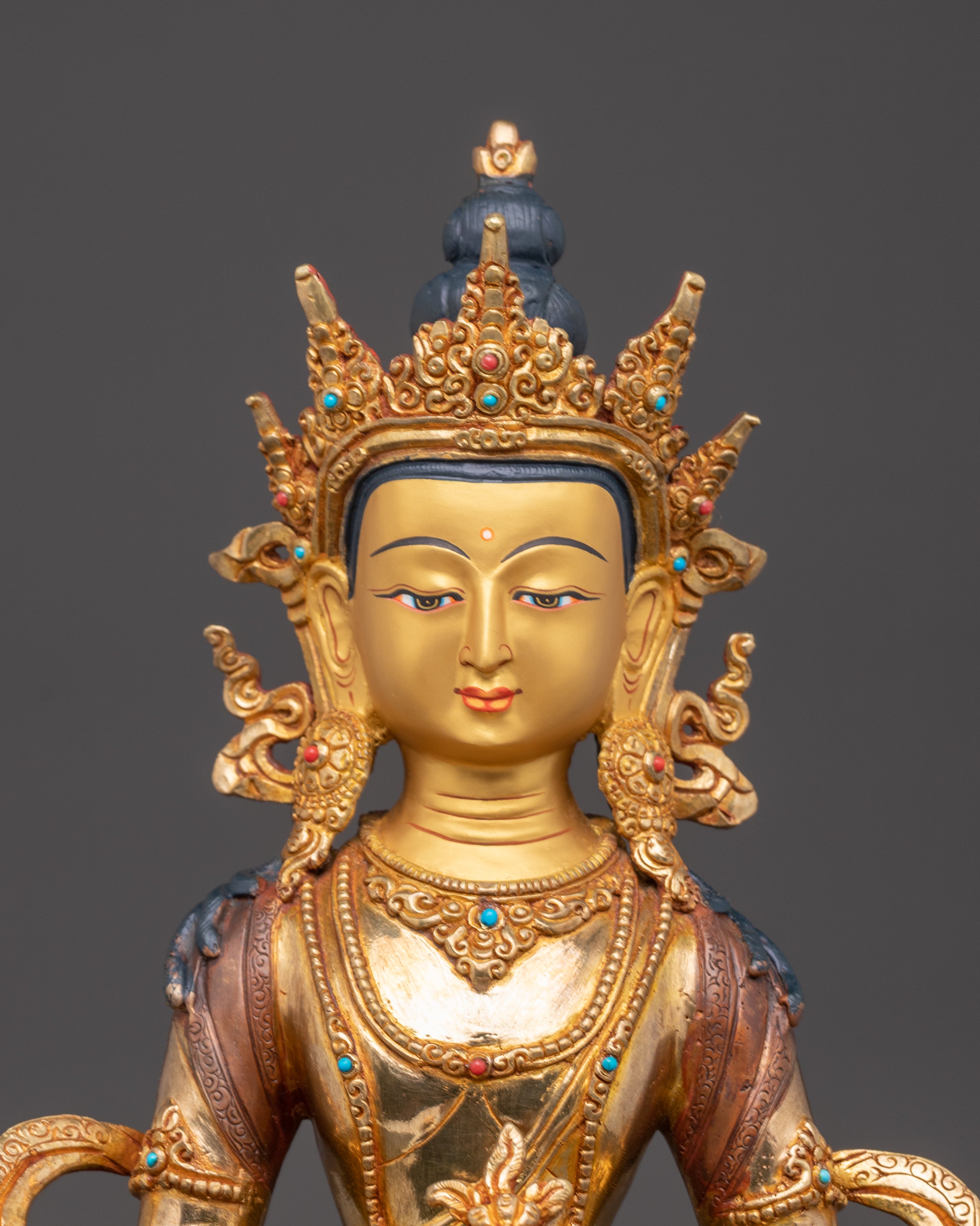 Handmade 24K Gold-Gilded Amitayus Statue | Traditional Himalayan Art