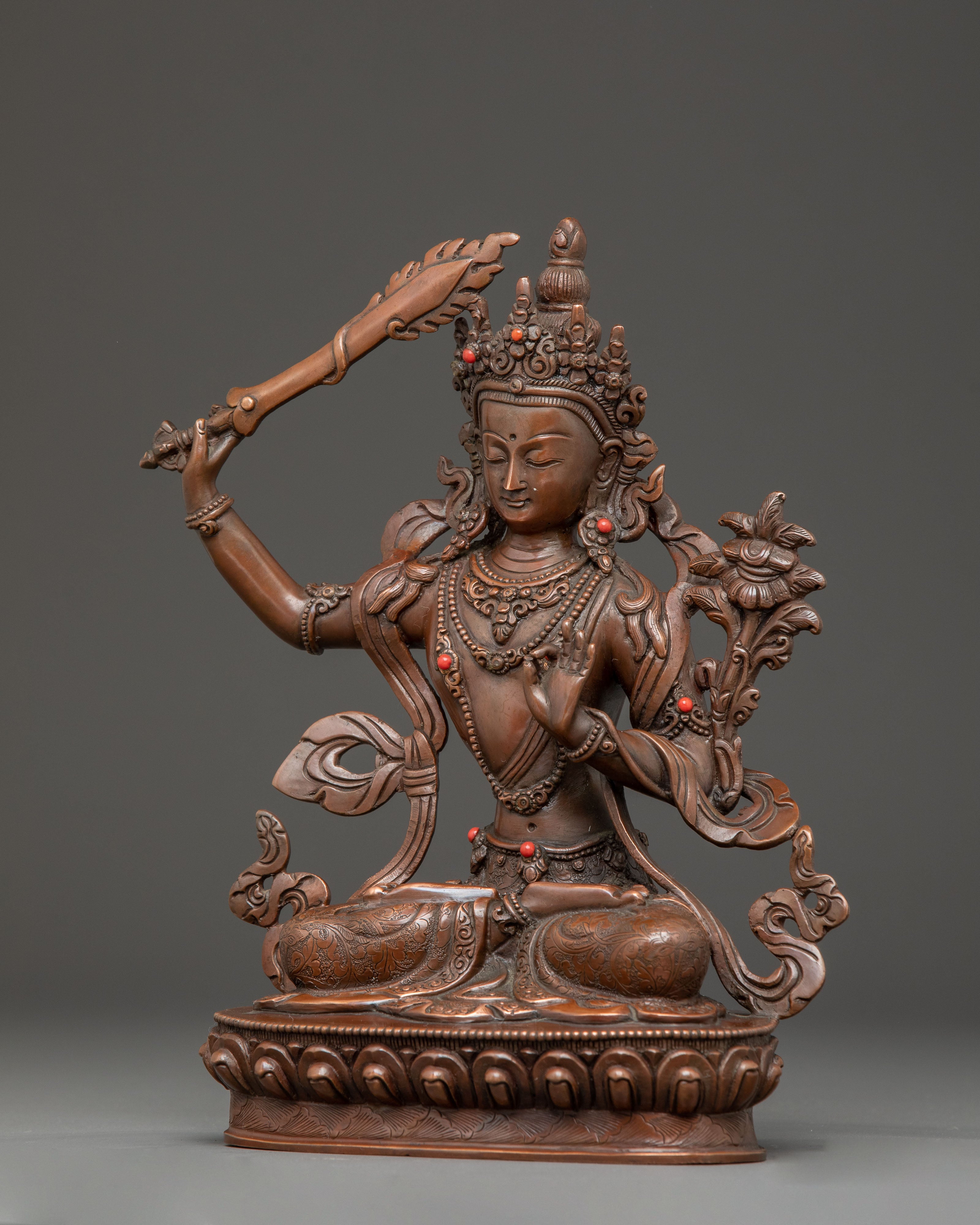Handmade Copper Figurine of Manjushri | Meditation & Wisdom Decor