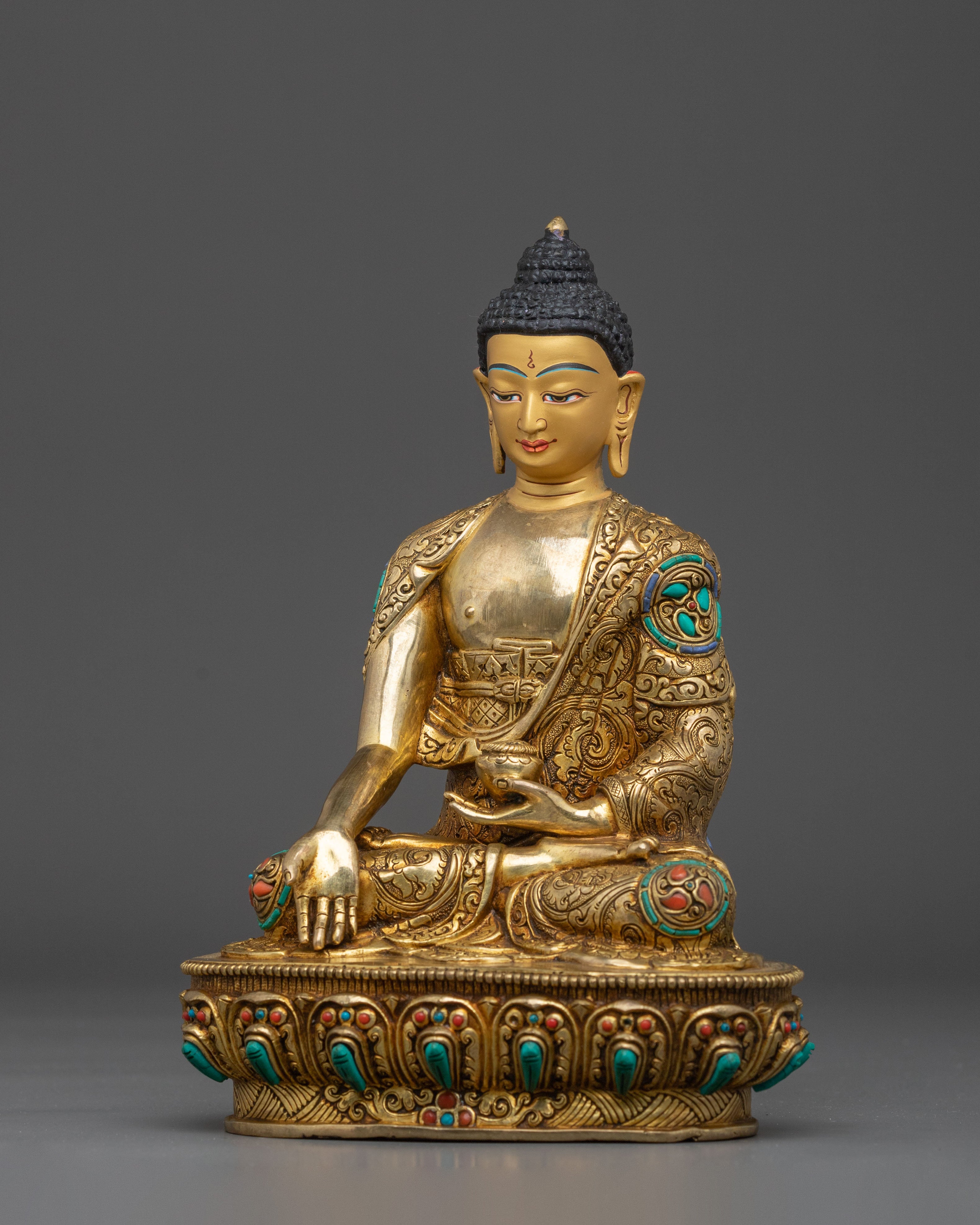 Traditional Himalayan Ratnasambhava Sculpture: 24K Gold Gilded