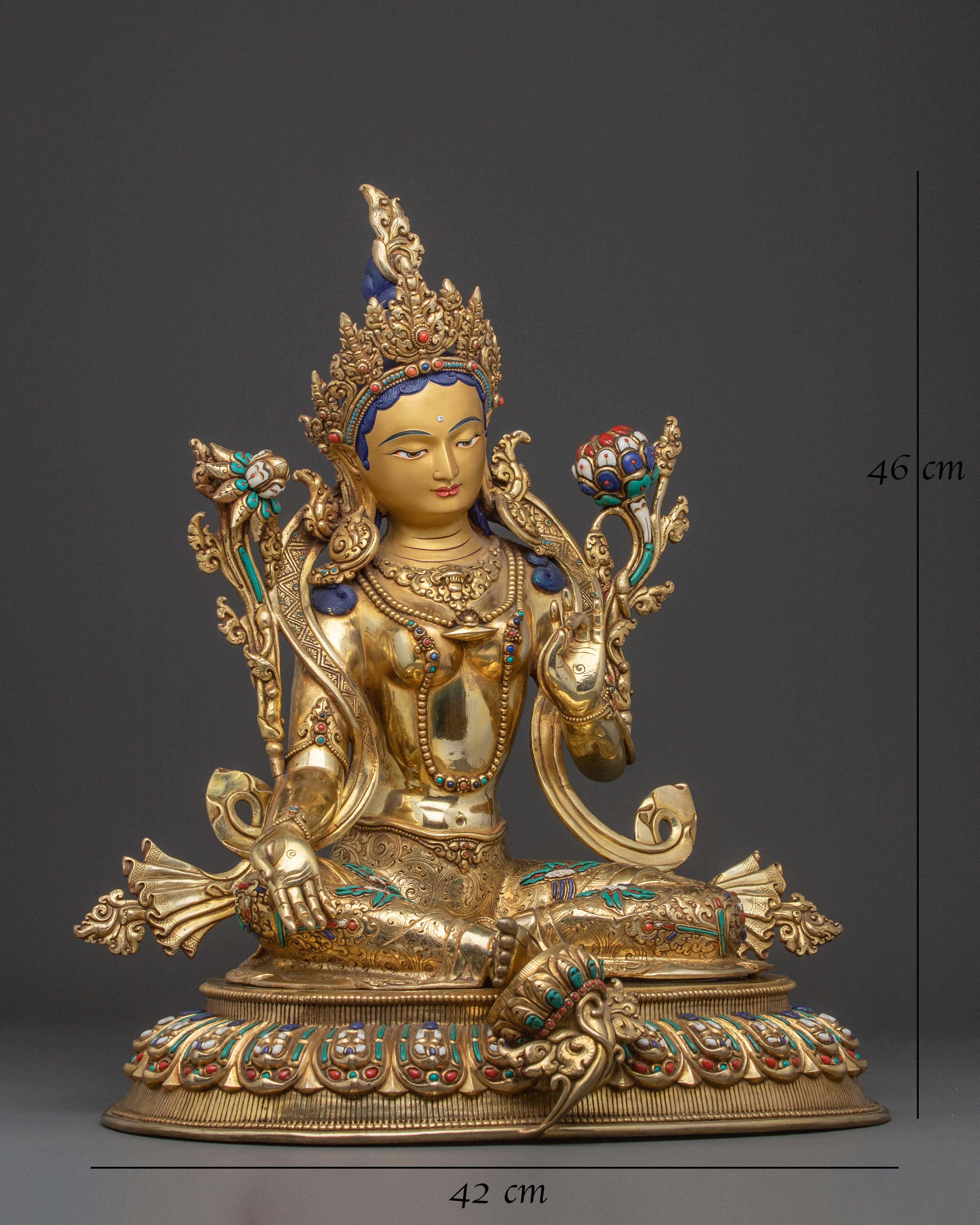 Green Tara Protective Bodhisattva Statue – Hand-Gilded Copper Art