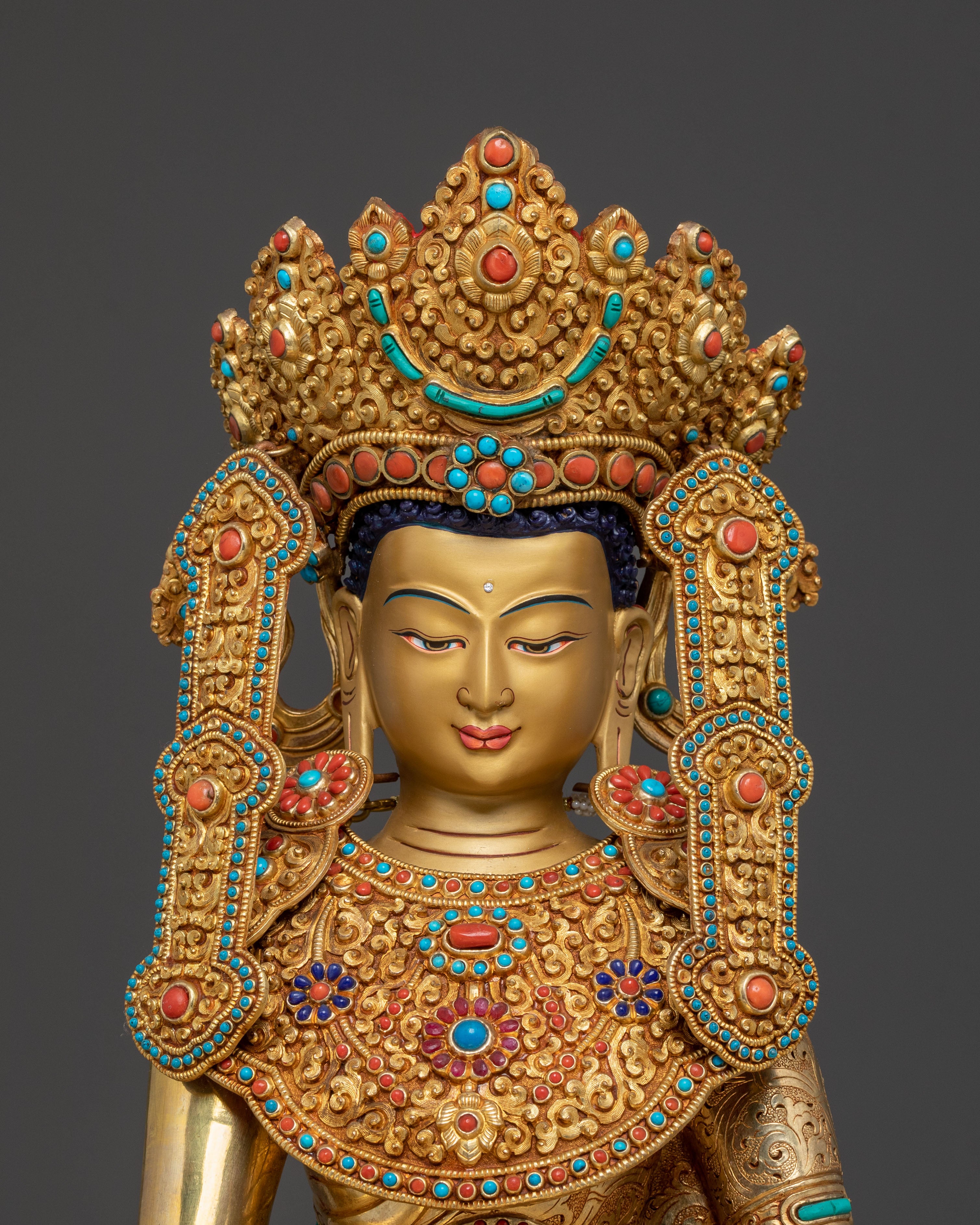 Crown Shakyamuni Buddha On Throne | Altar Decor