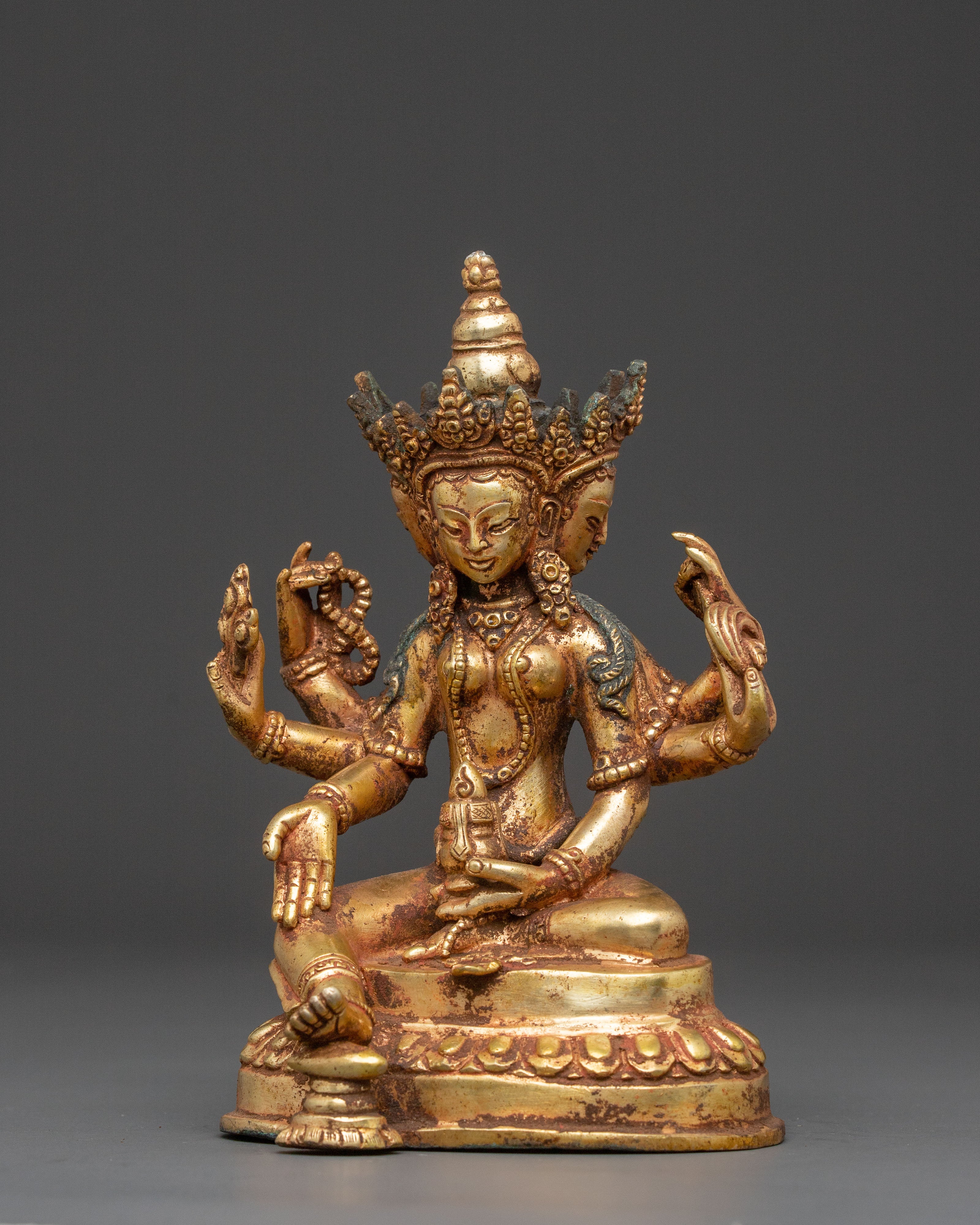 Vasudhara Statue: Antique Brass and Copper Elegance