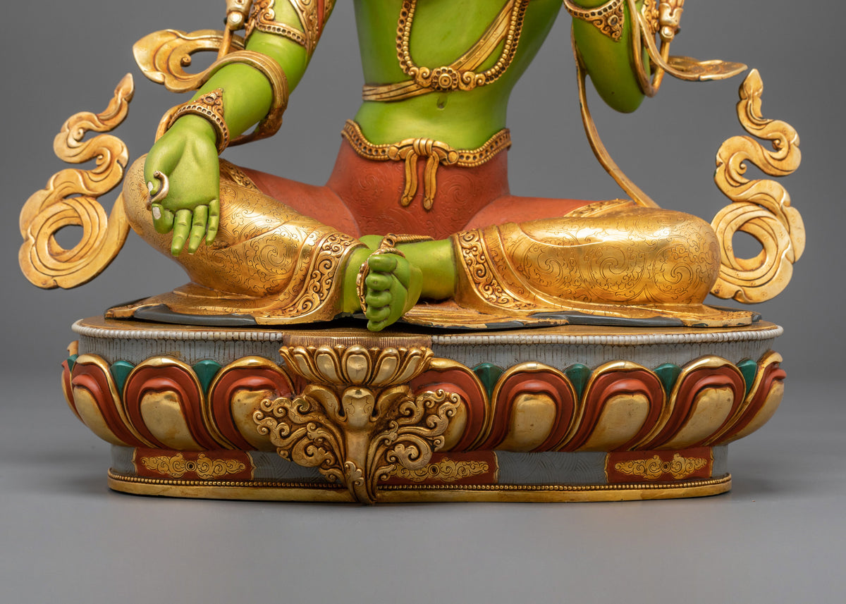 Green Tara Statue | Gold and Acrylic Painted Figurine