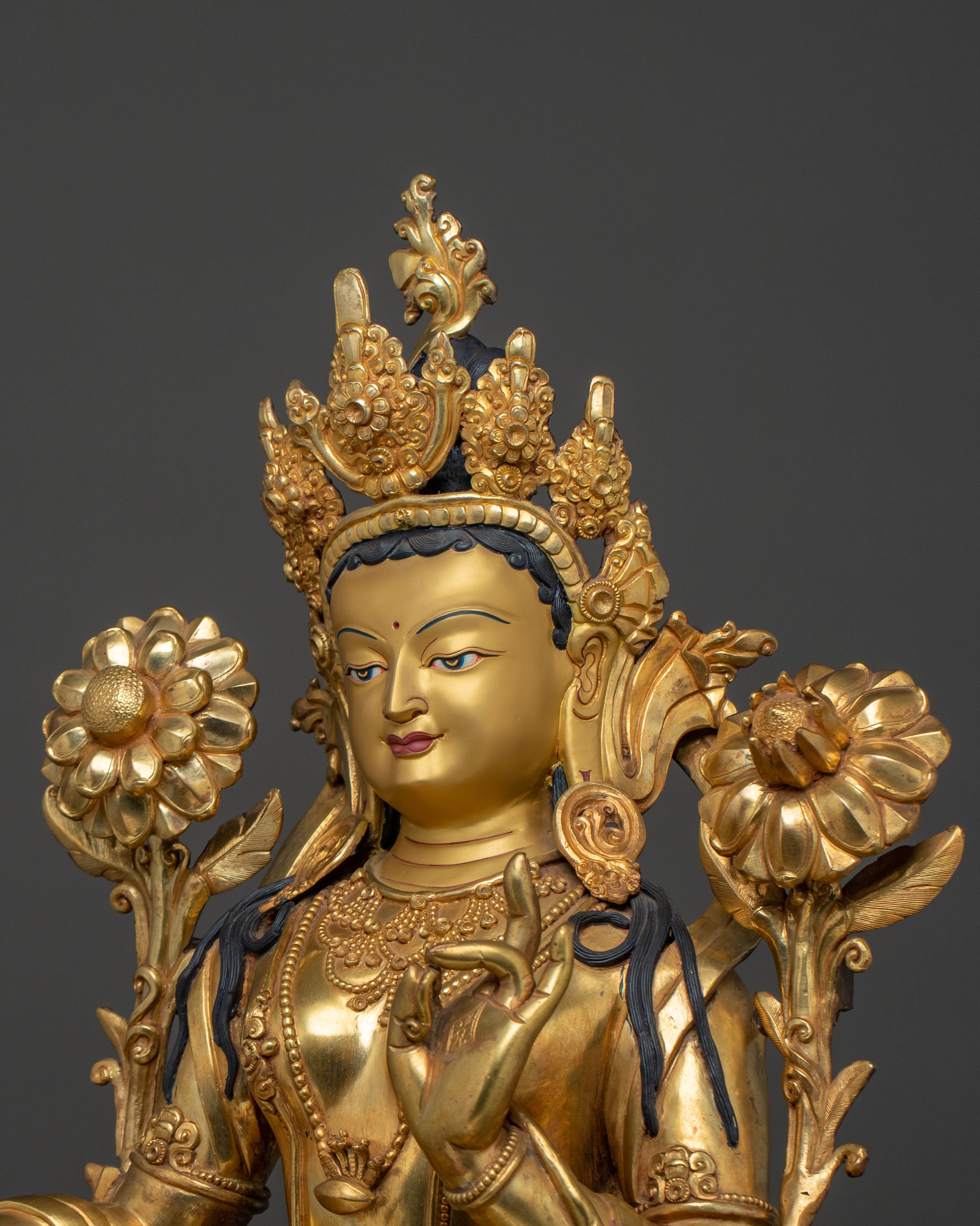 Green Tara On Throne: Goddess of Compassion, Healing & Protection